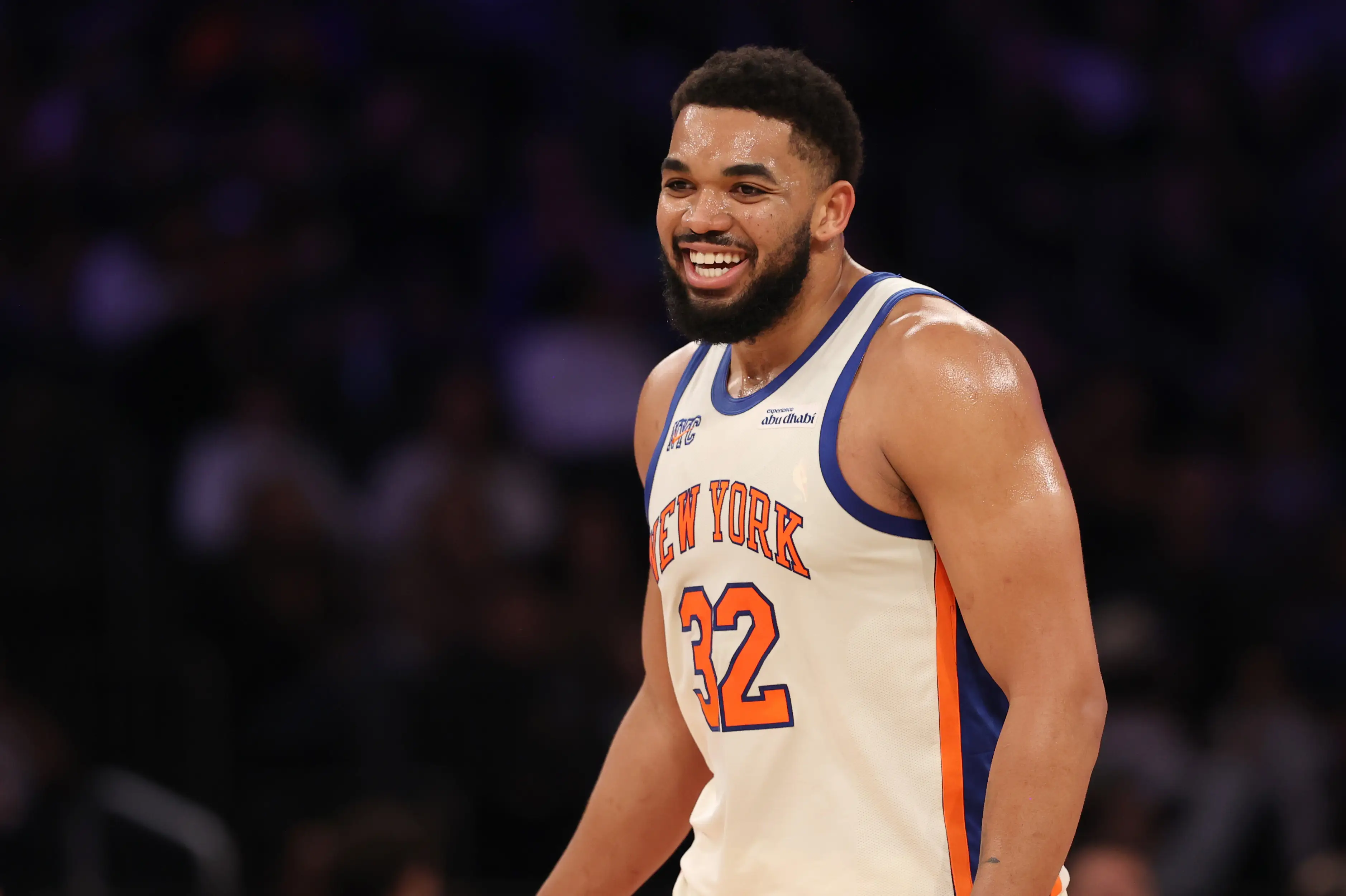 Karl Anthony Towns in a Knicks jersey