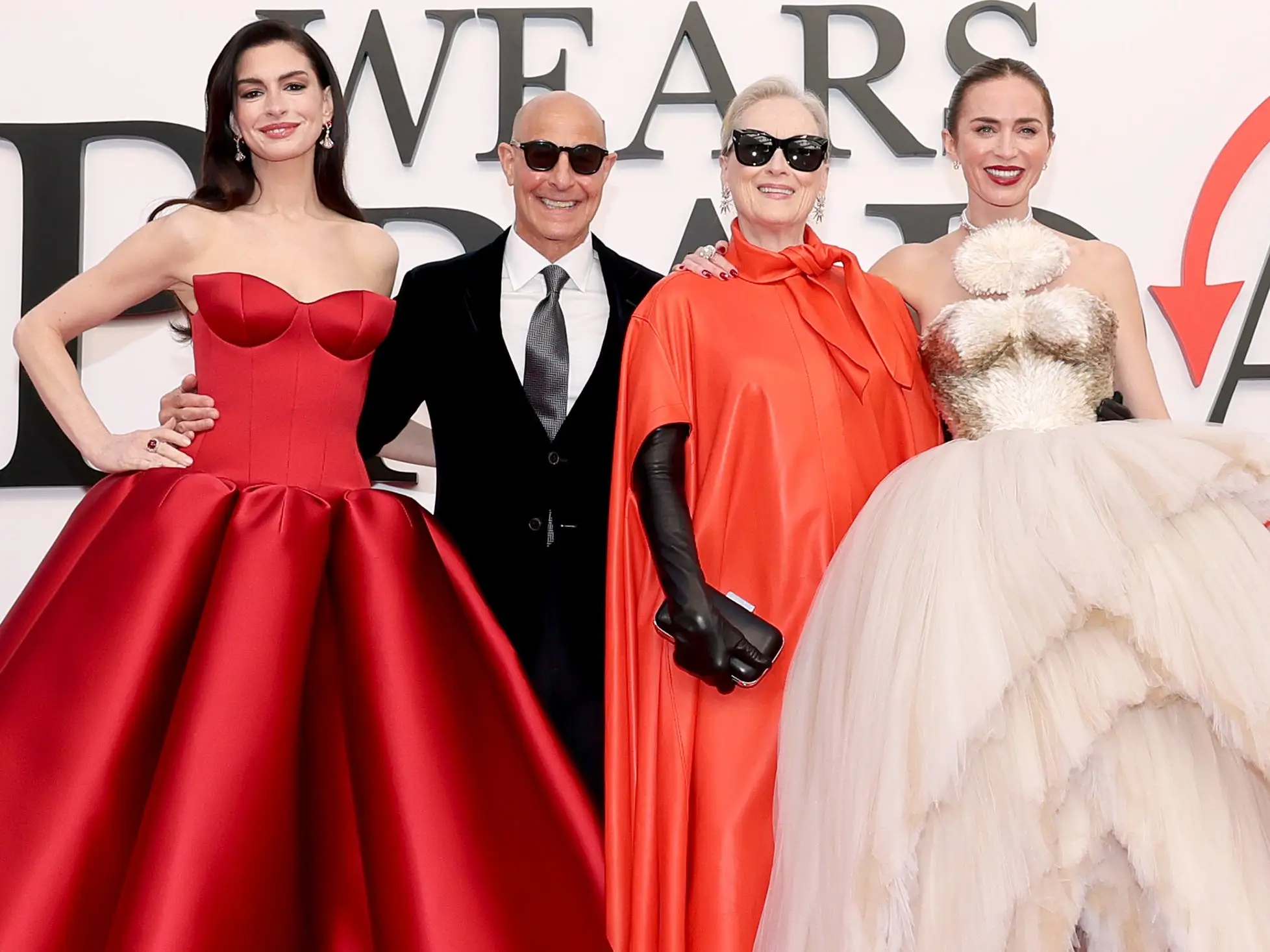 Anne Hathaway, Stanley Tucci, Meryl Streep and Emily Blunt attend the world premiere of The Devil Wears Prada 2 at Lincoln Center in New York, New York on April 20, 2026.