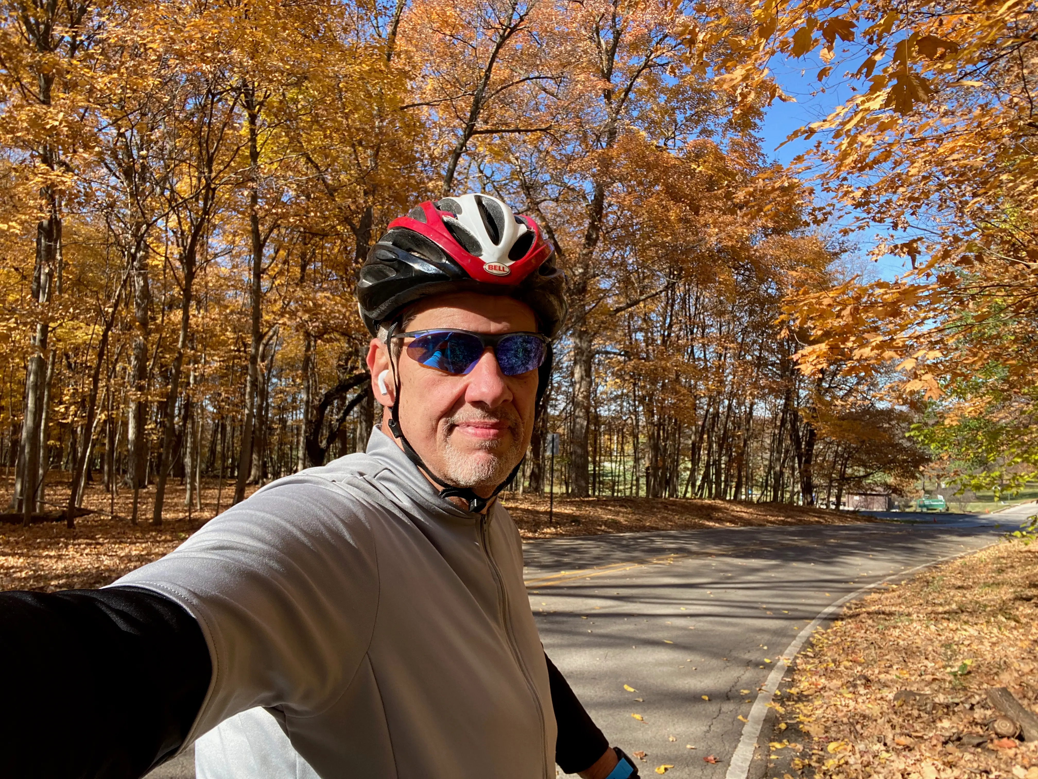 A male cyclist taking a selfie