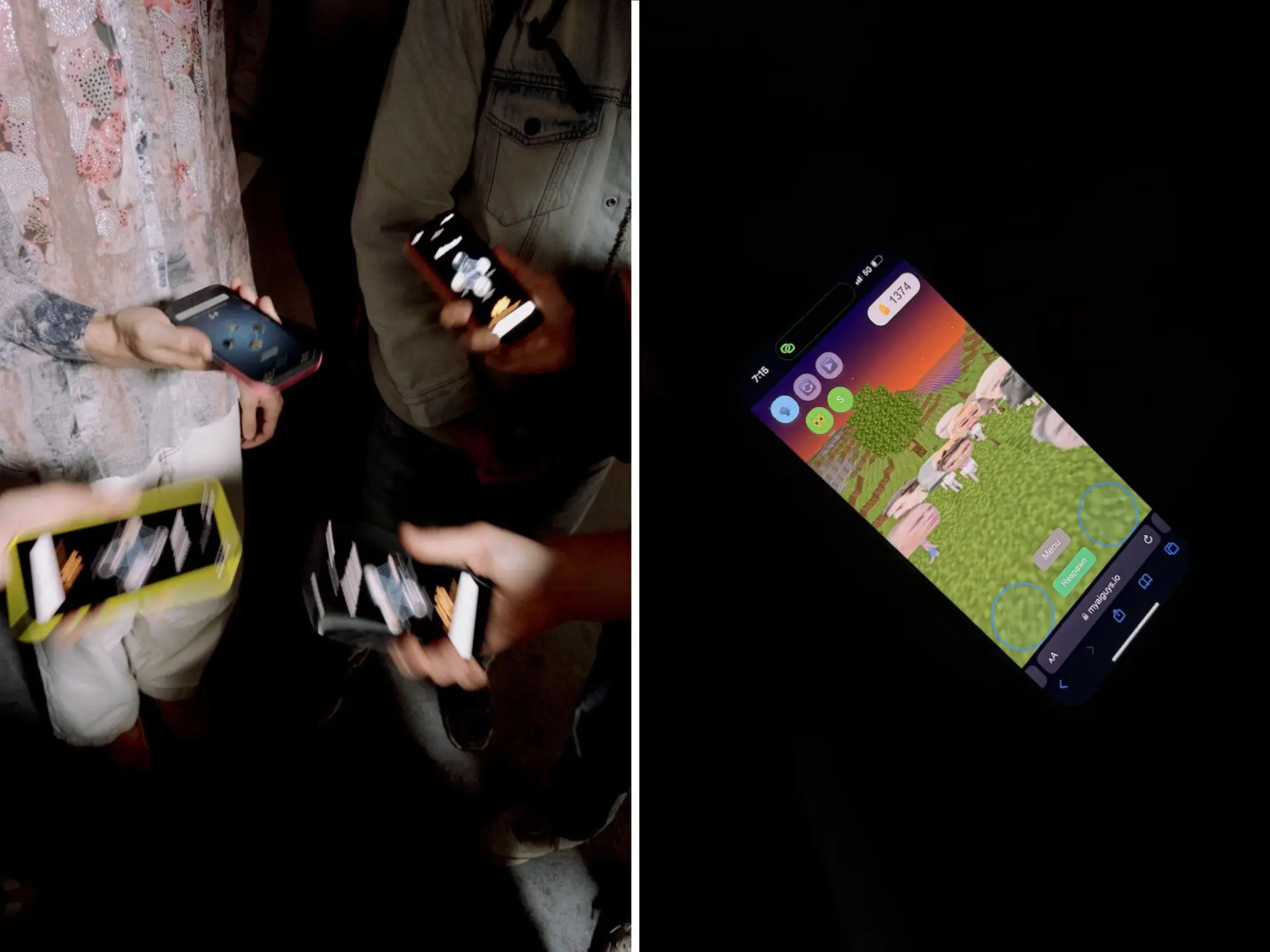 Phones at a party showing off vibe-coded things