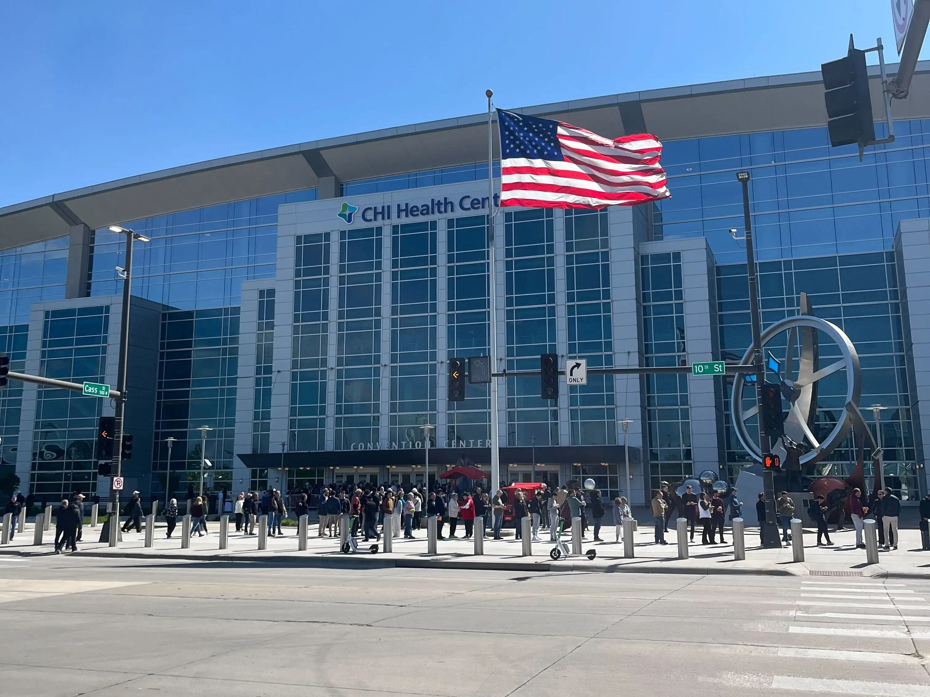 The crowd outside the CHI Health Center in Omaha on Friday.