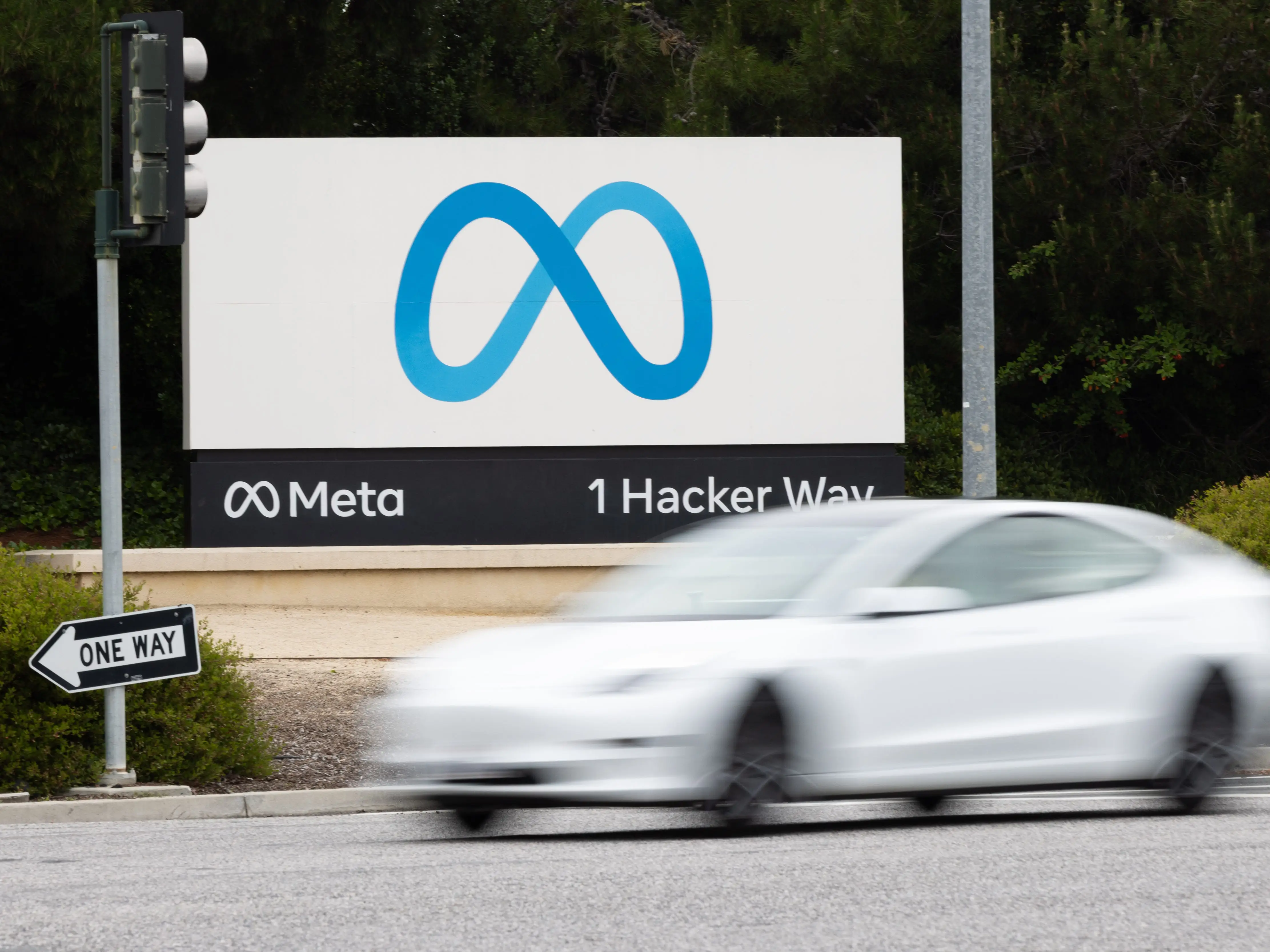 A picture of Meta's sign at headquarters
