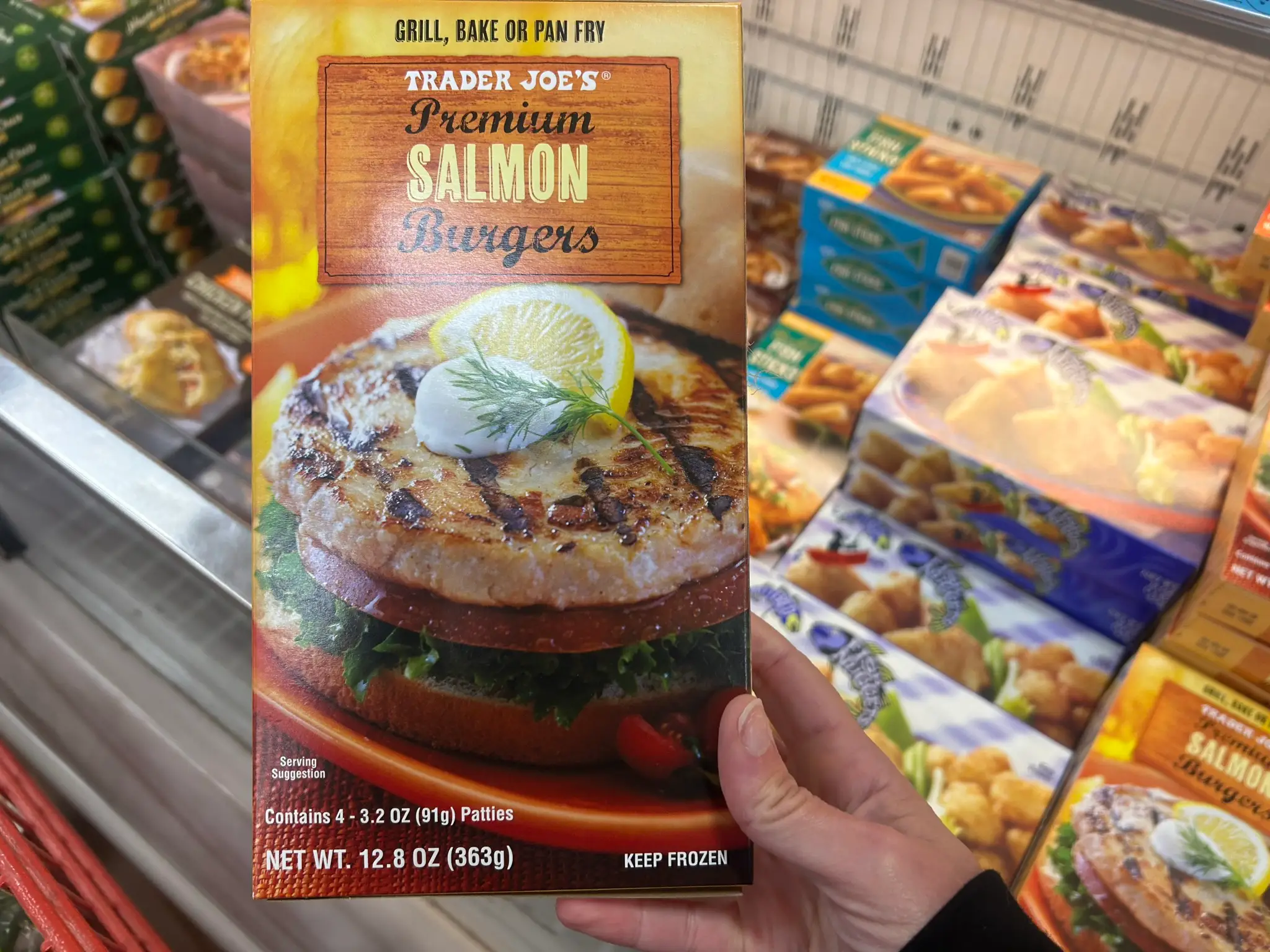 Trader Joe's premium salmon burgers