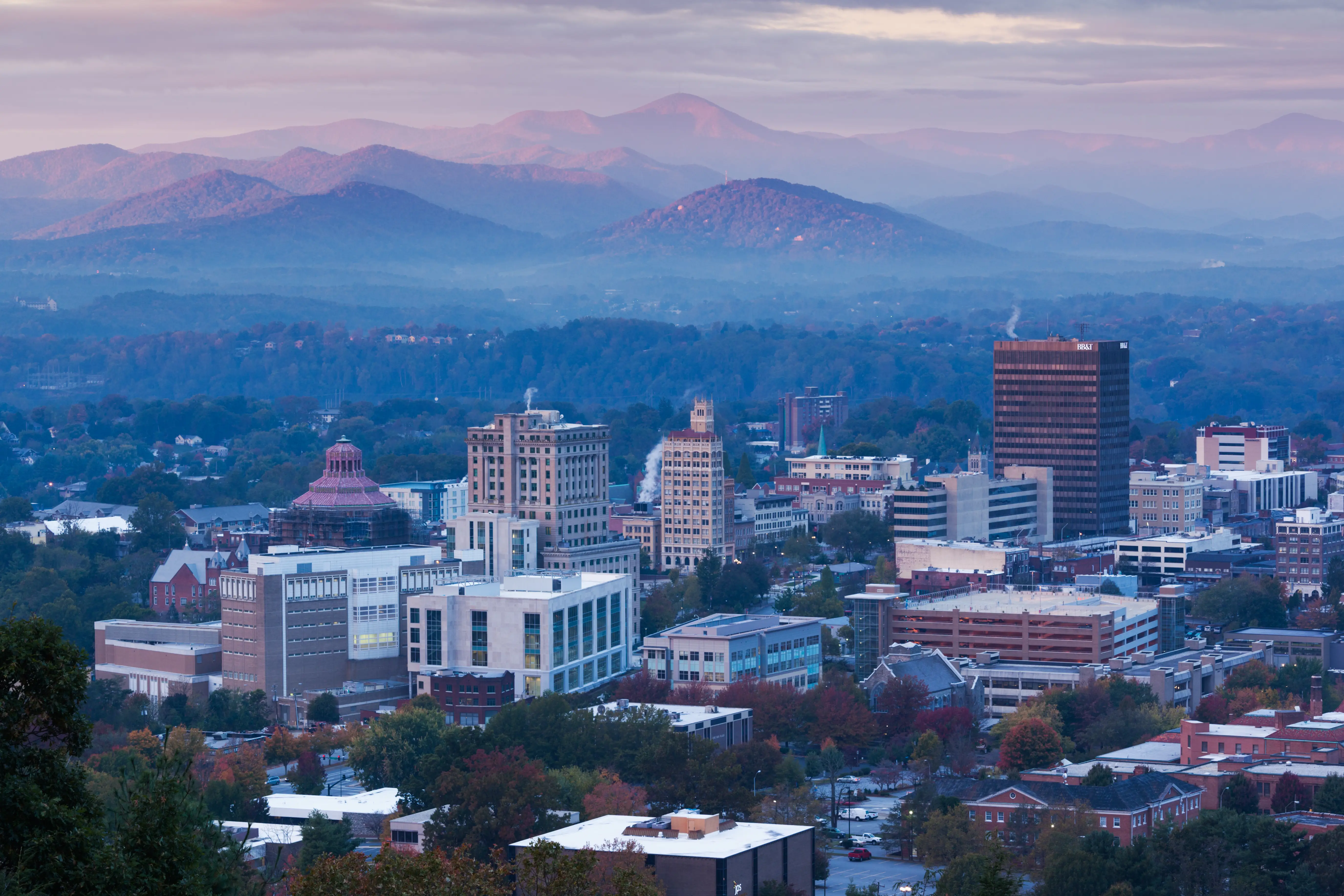 An aerial view of Asheville, North  Carolina.