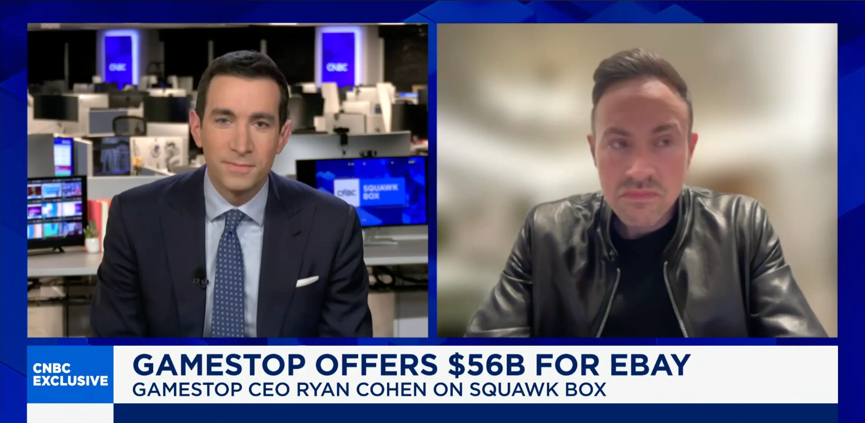 GameStop CEO Ryan Cohen (right) being interviewed on CNBC on Monday morning.