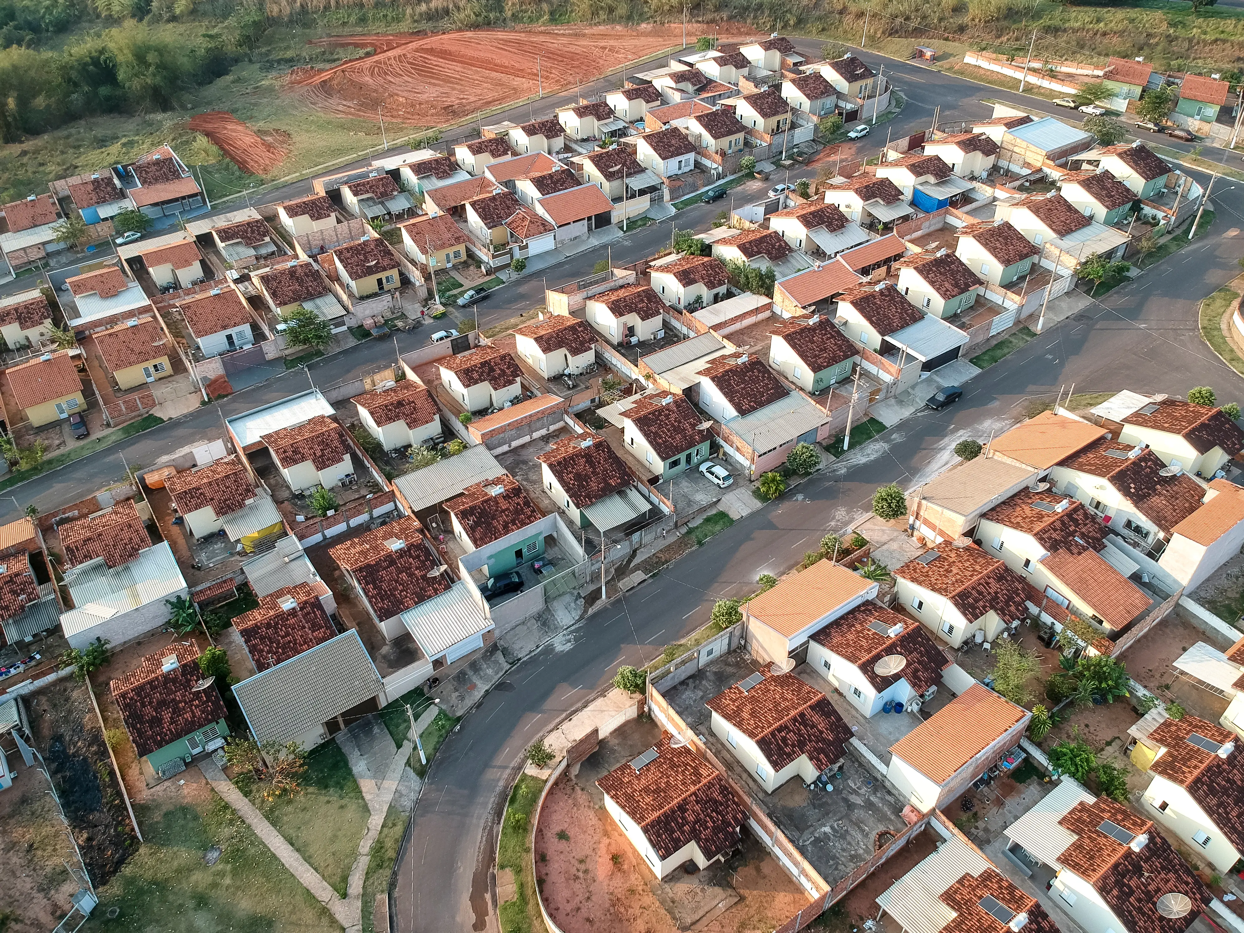 Aerial view of small houses in Brazil.