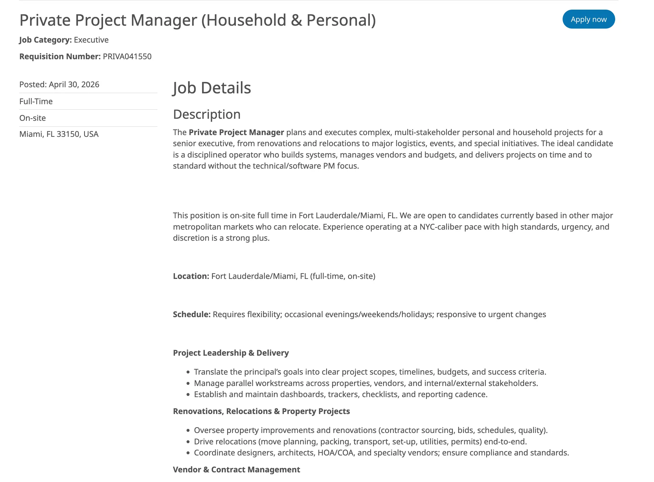 GameStop's job listing for a private project Manager to execute 