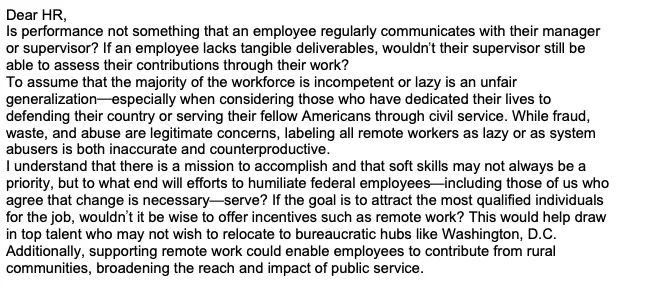 Federal worker email screenshot
