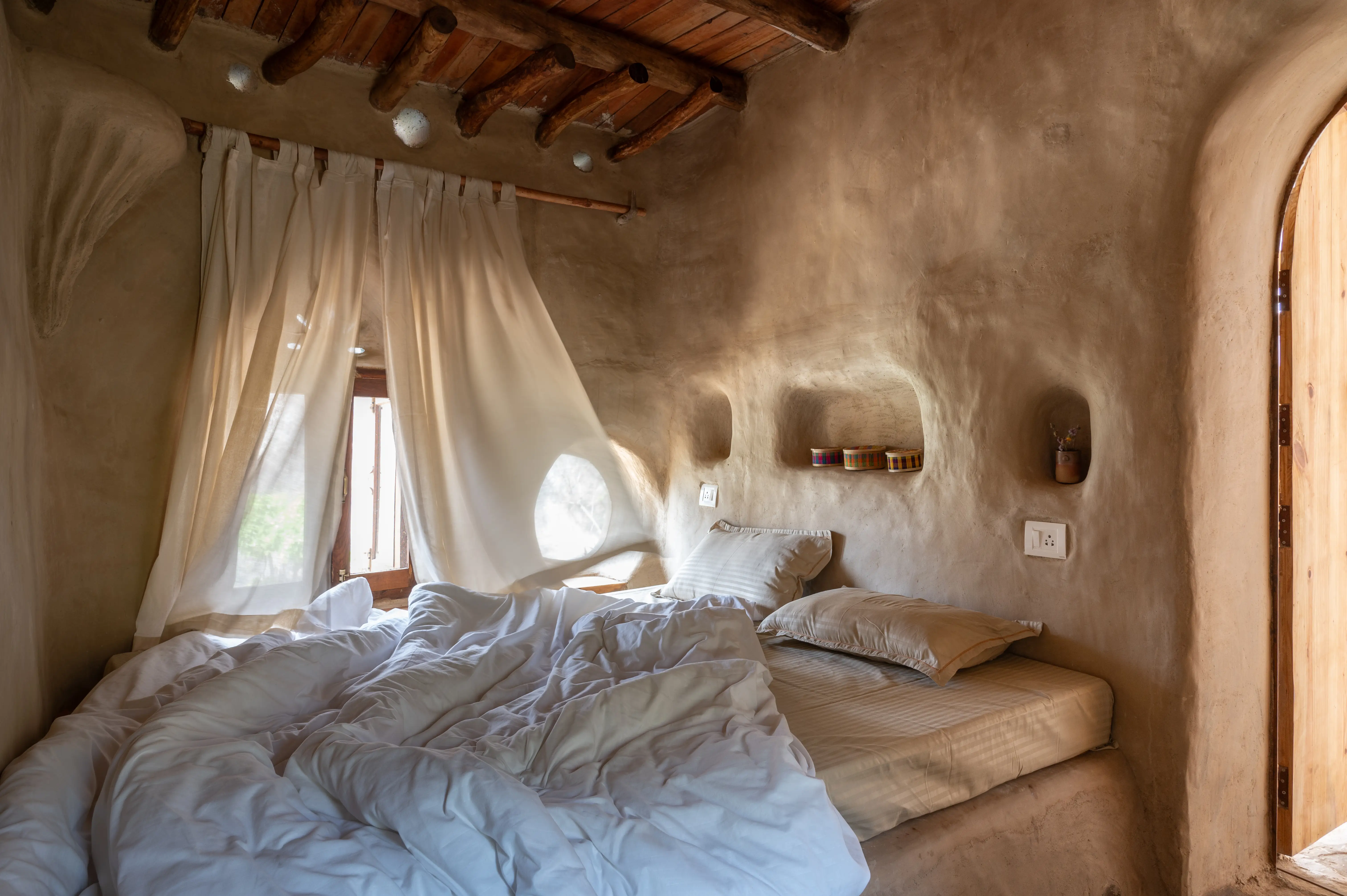The inside of the mud house.