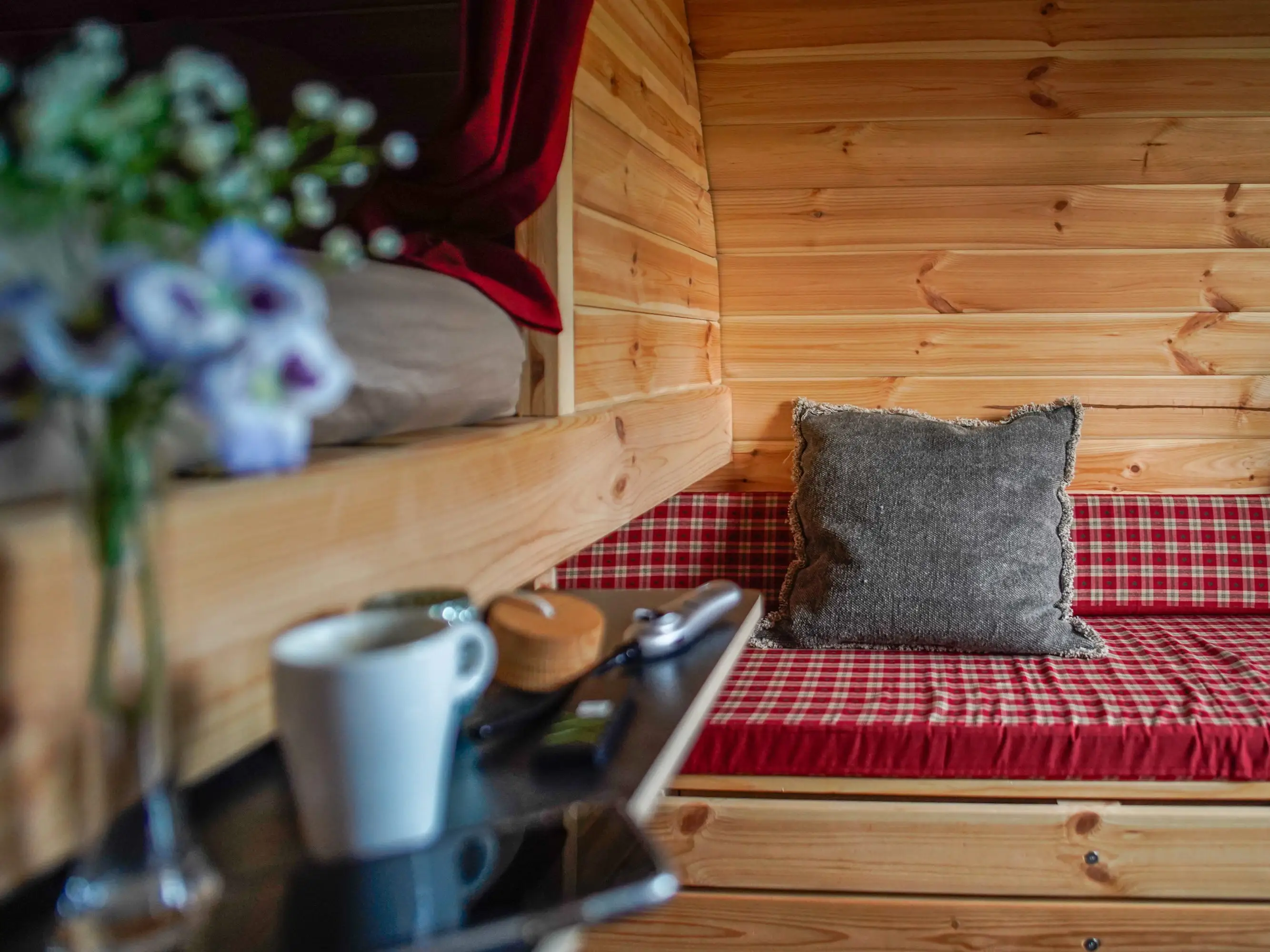 The sitting area in the barrel.