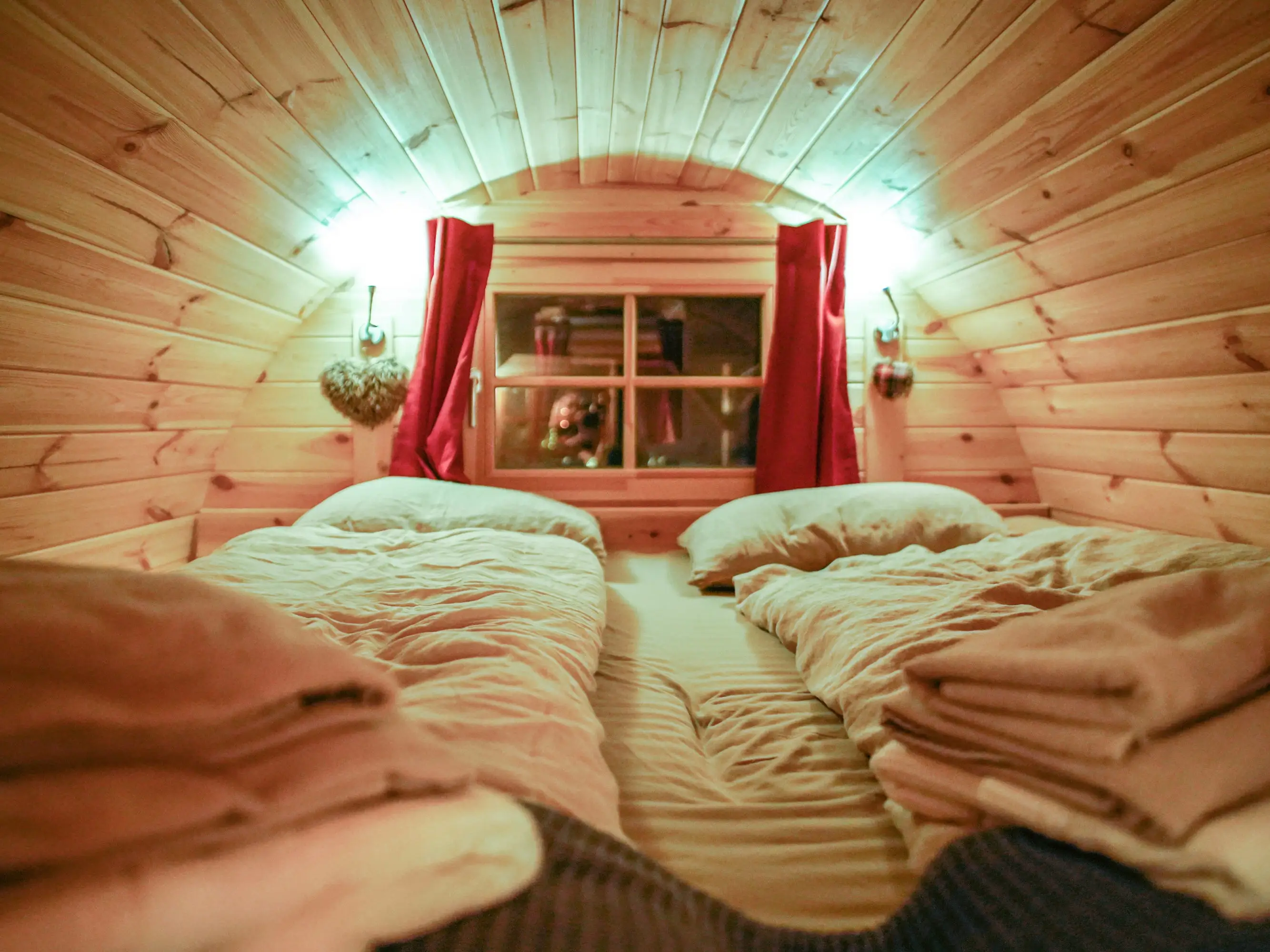 The bedroom area in the barrel.