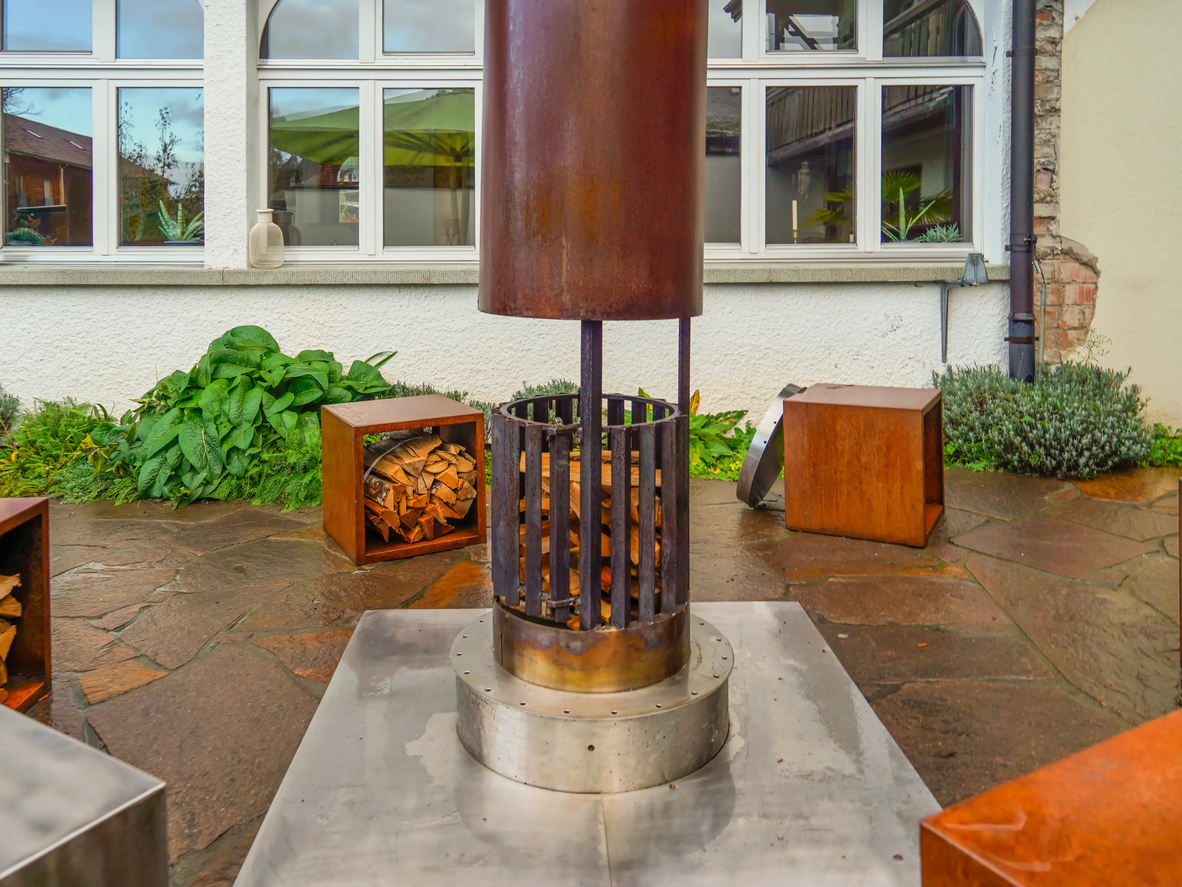 The fire pit on the property