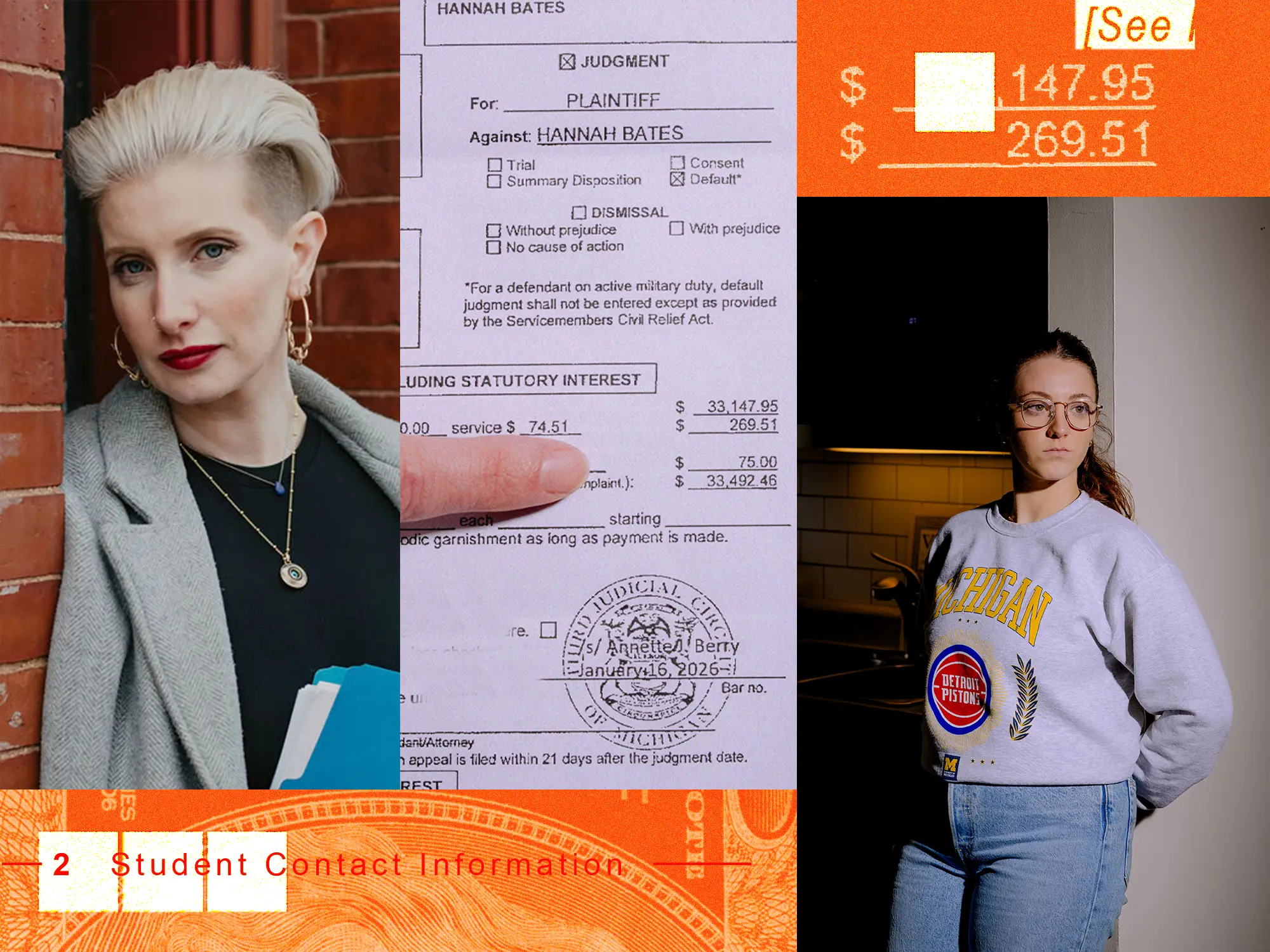Photo collage featuring Ashley Carlson, Hannah Bates, and Student Loan Document.