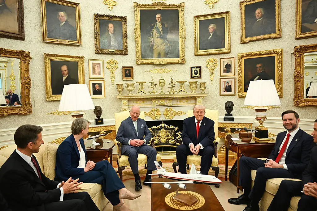 King Charles and Donald Trump in the Oval Office.