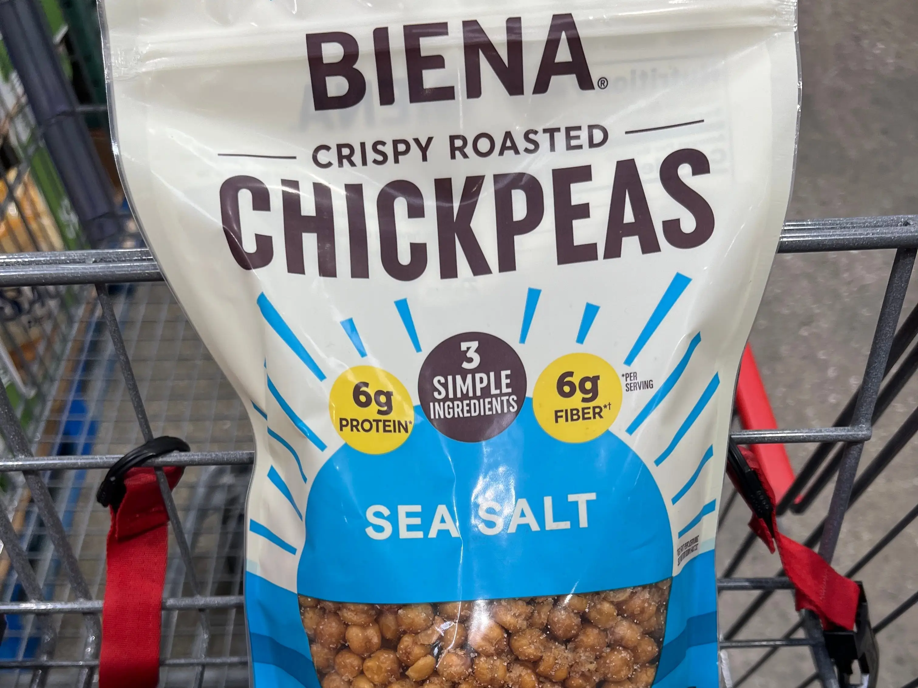 A bag of Biena crispy roasted sea-salt chickpeas.