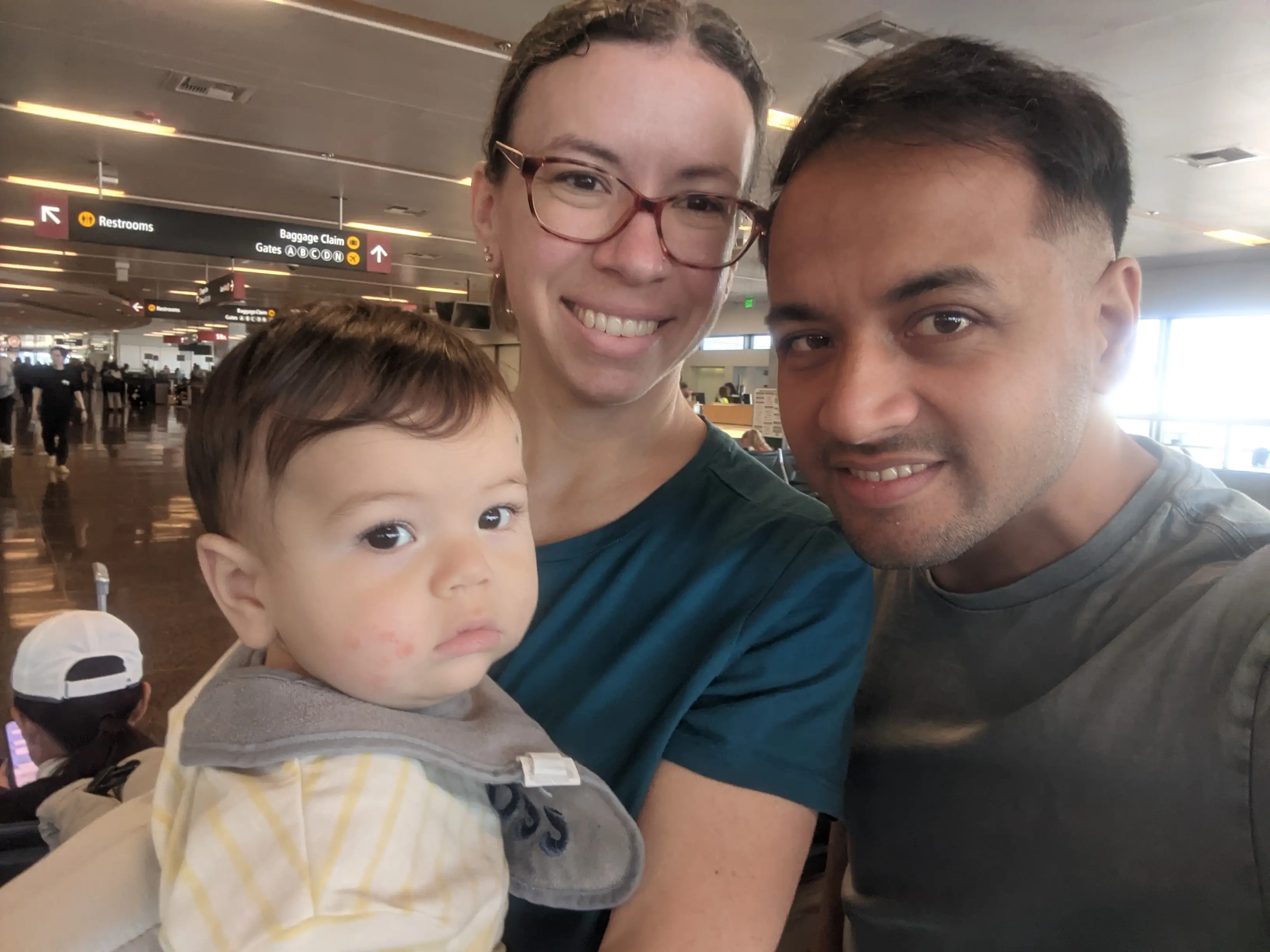 Parents at airport with baby