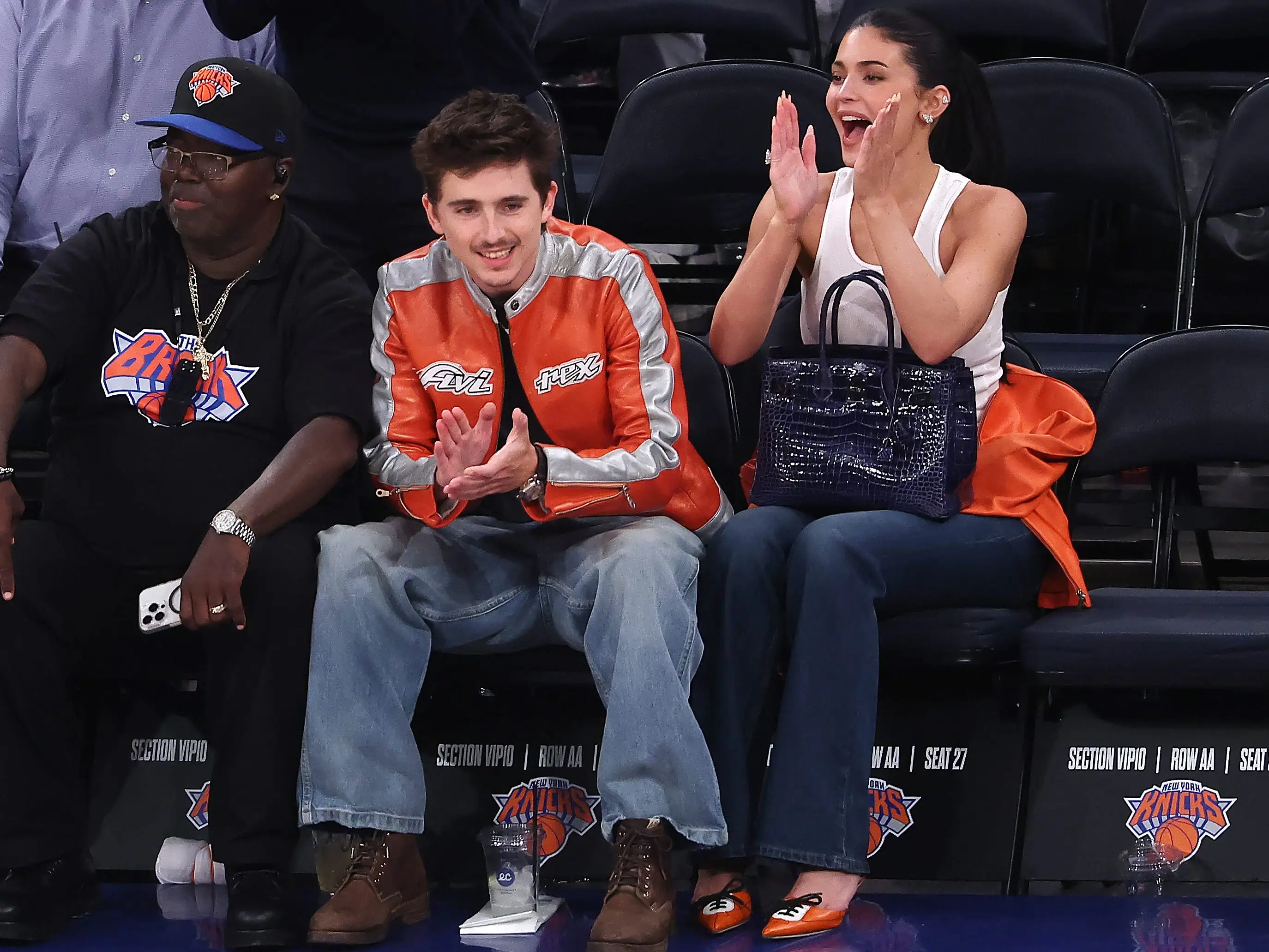 Kylie Jenner and Timothee Chalamet attend a Knicks game at Madison Square Garden in May 2026.