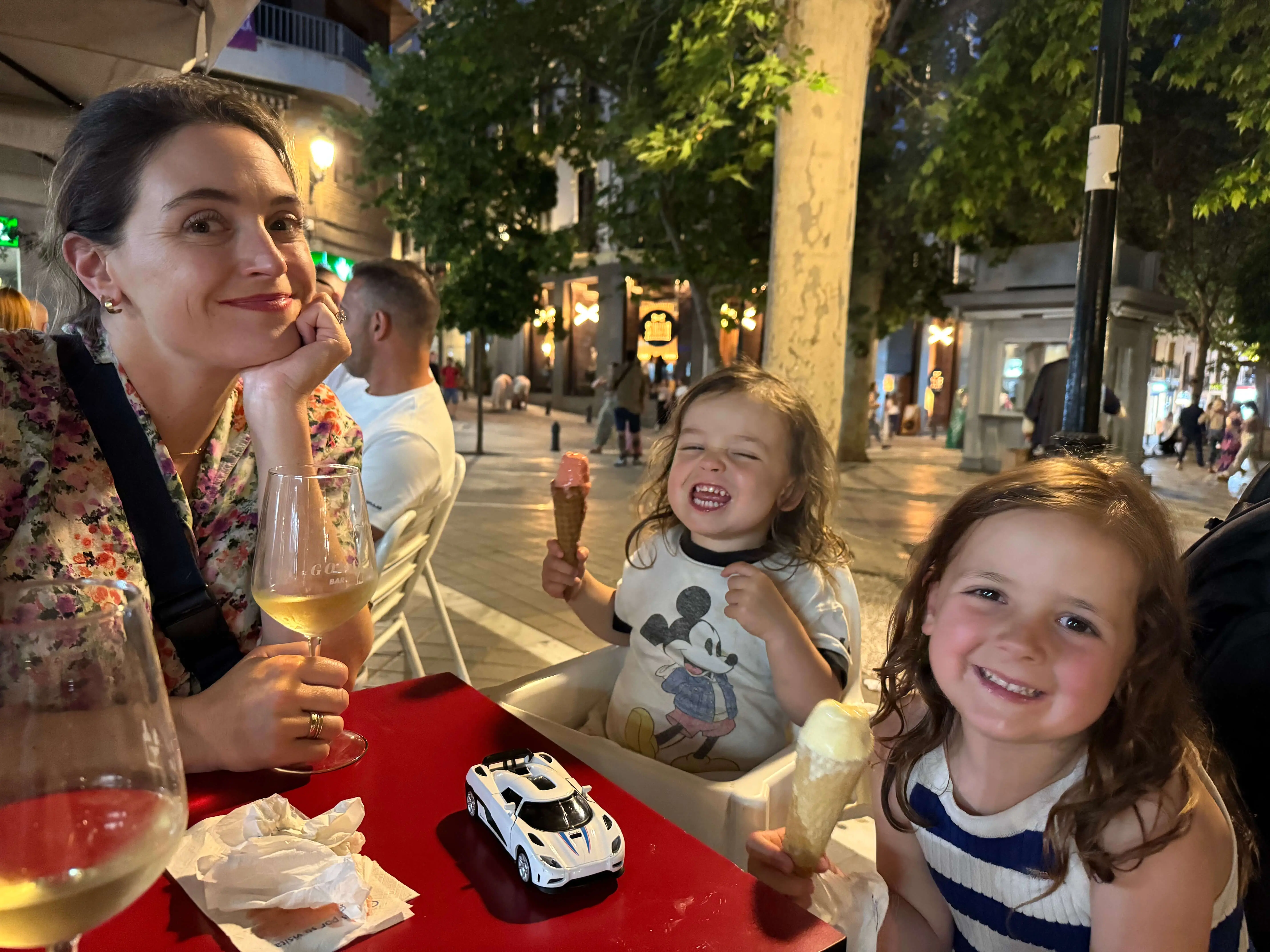 Mom with kids eating ice cream
