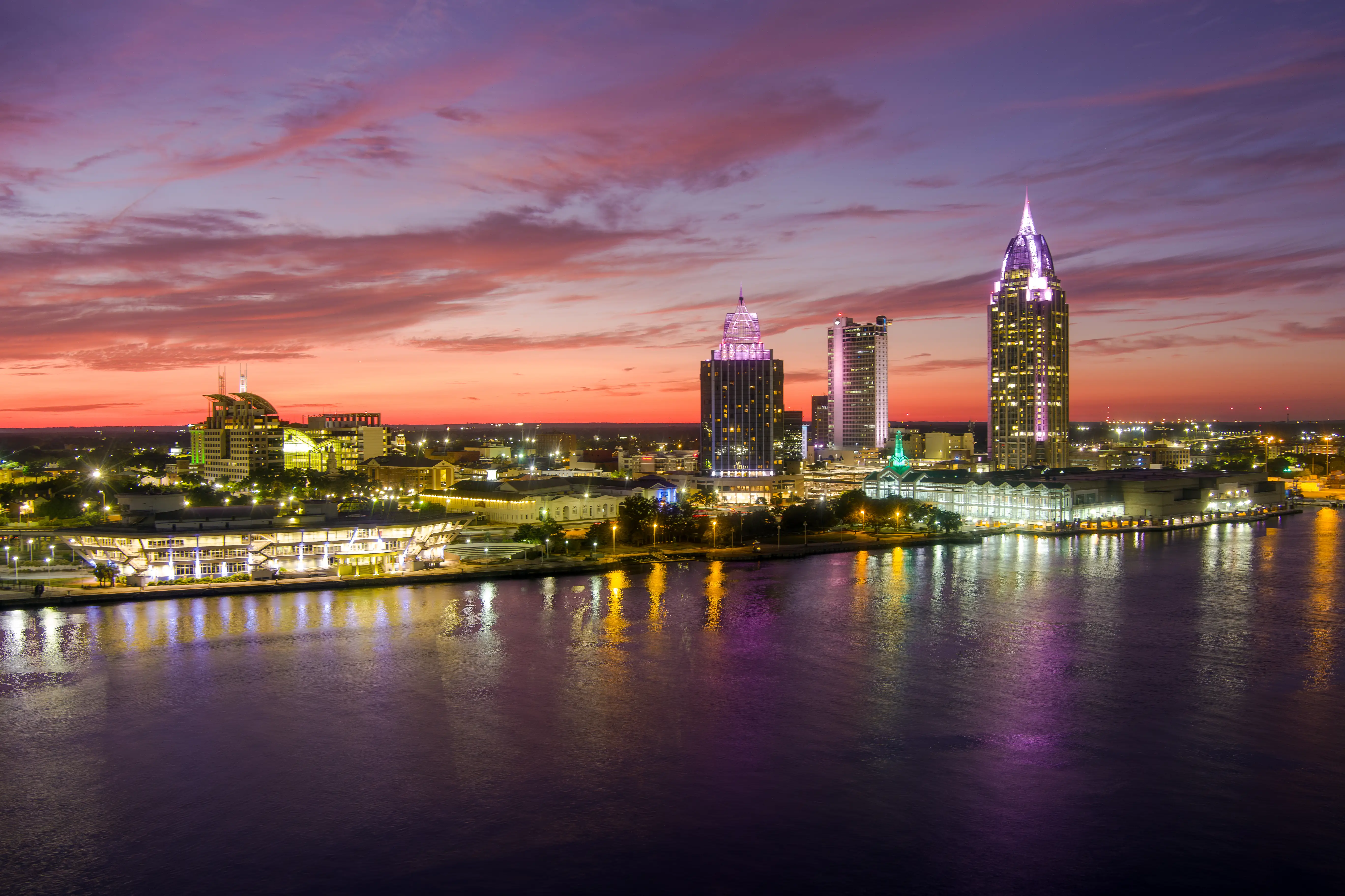 An aerial view of downtown Mobile, Alabama