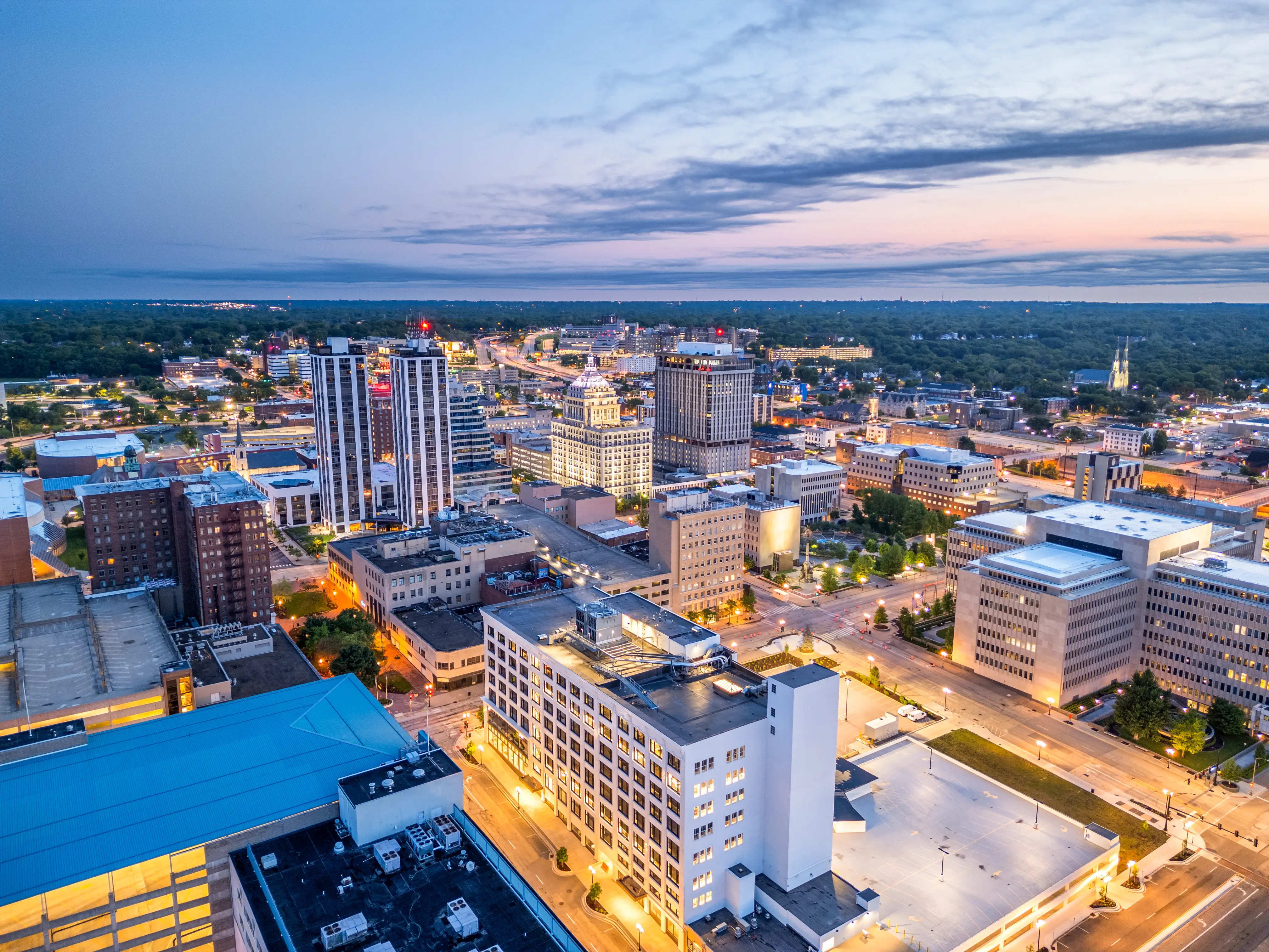 An aerial view of Peoria, Illinois.