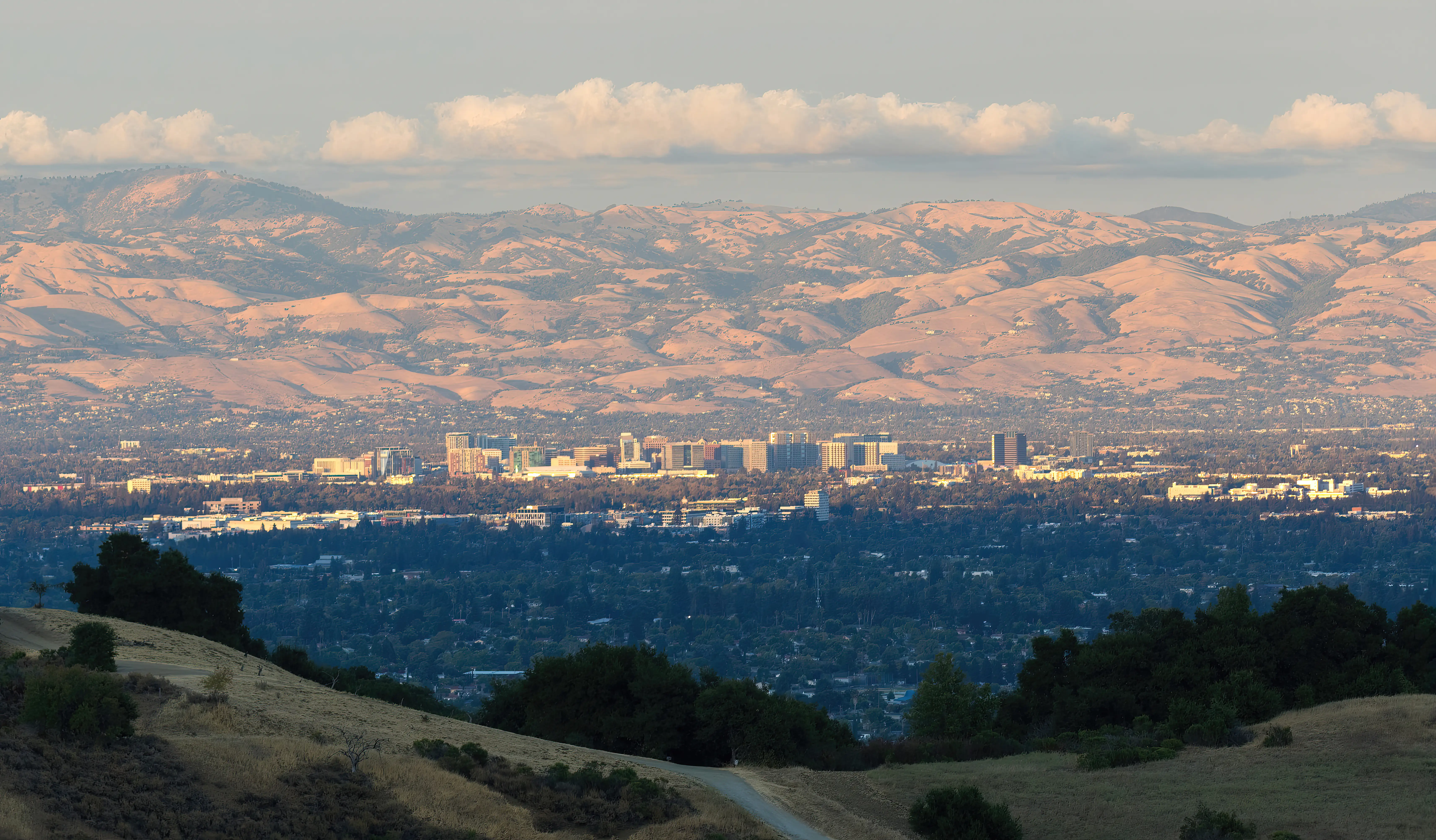 Sunset over downtown San Jose,  California.