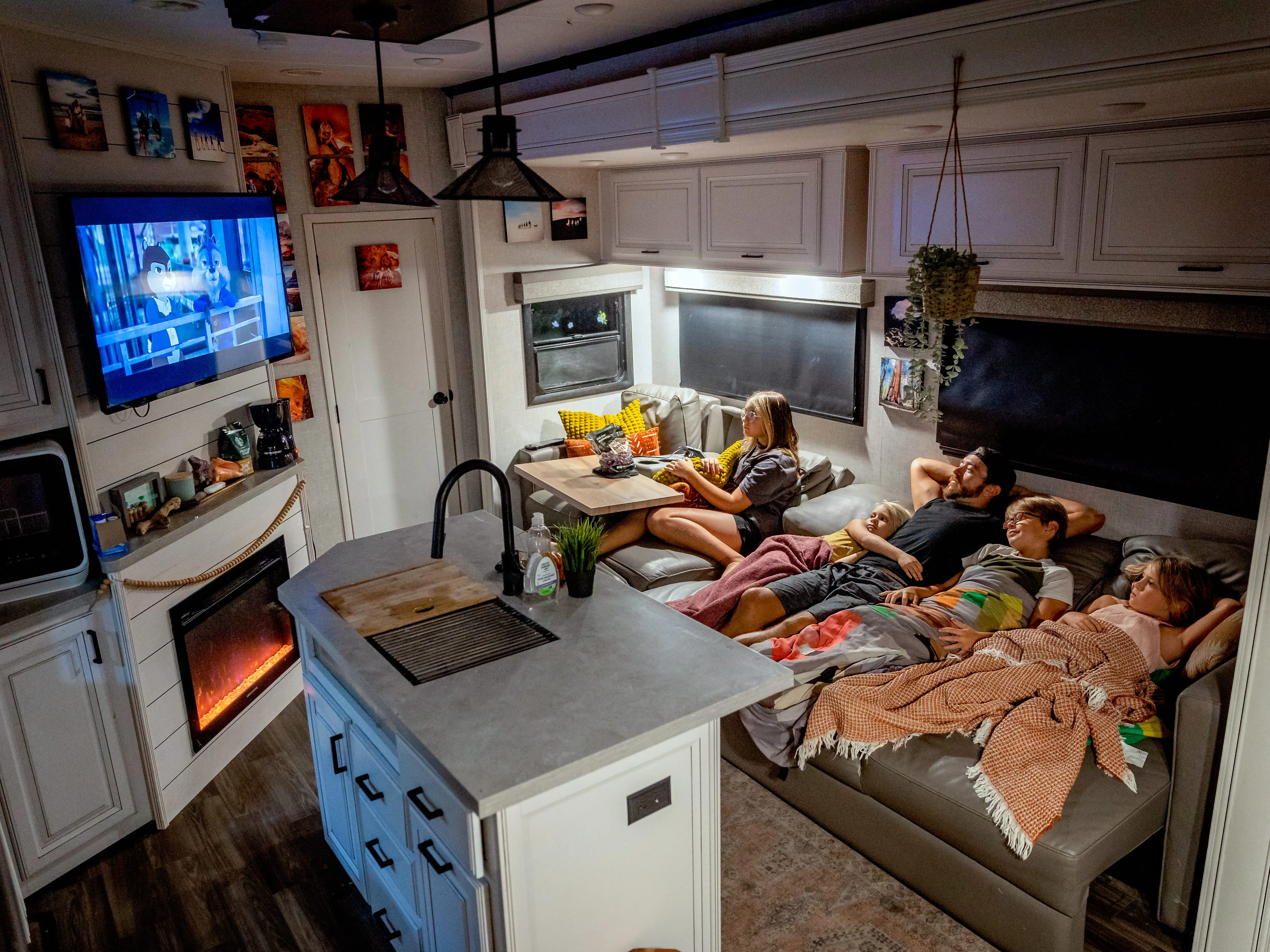 Cassie Bailey's family watching something on a TV