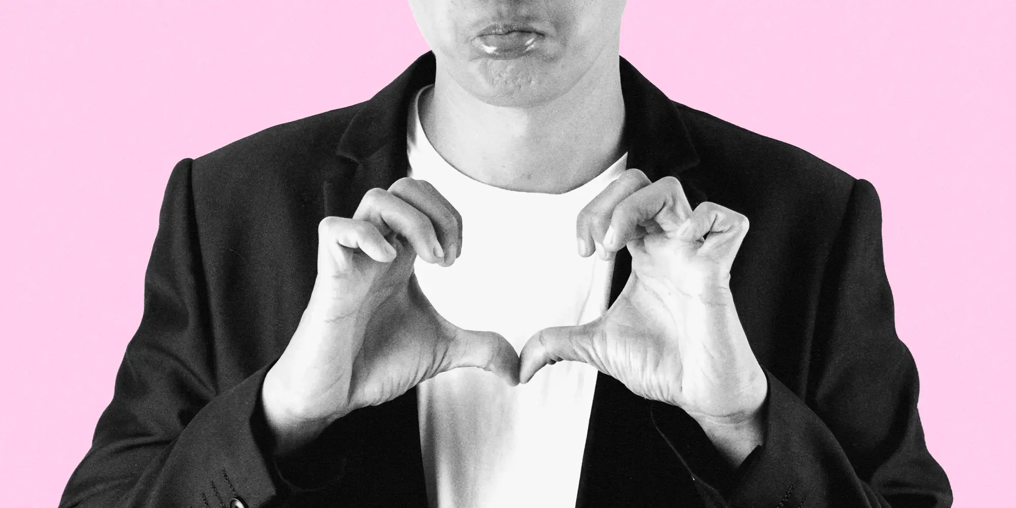 Young founder in a suit showing heartbroken gestures.