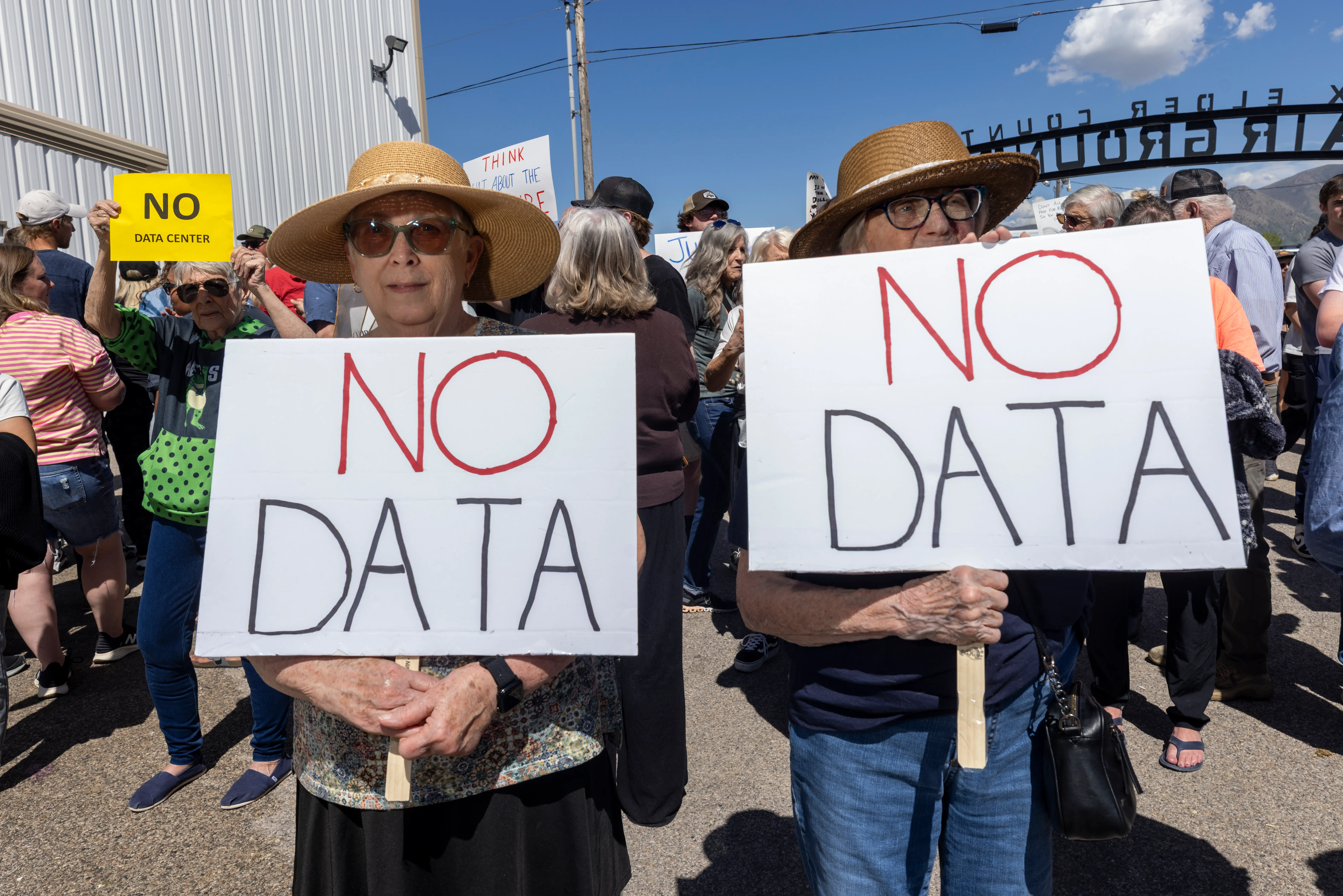 Protesters against the Box Elder County data center backed by Kevin O'Leary.