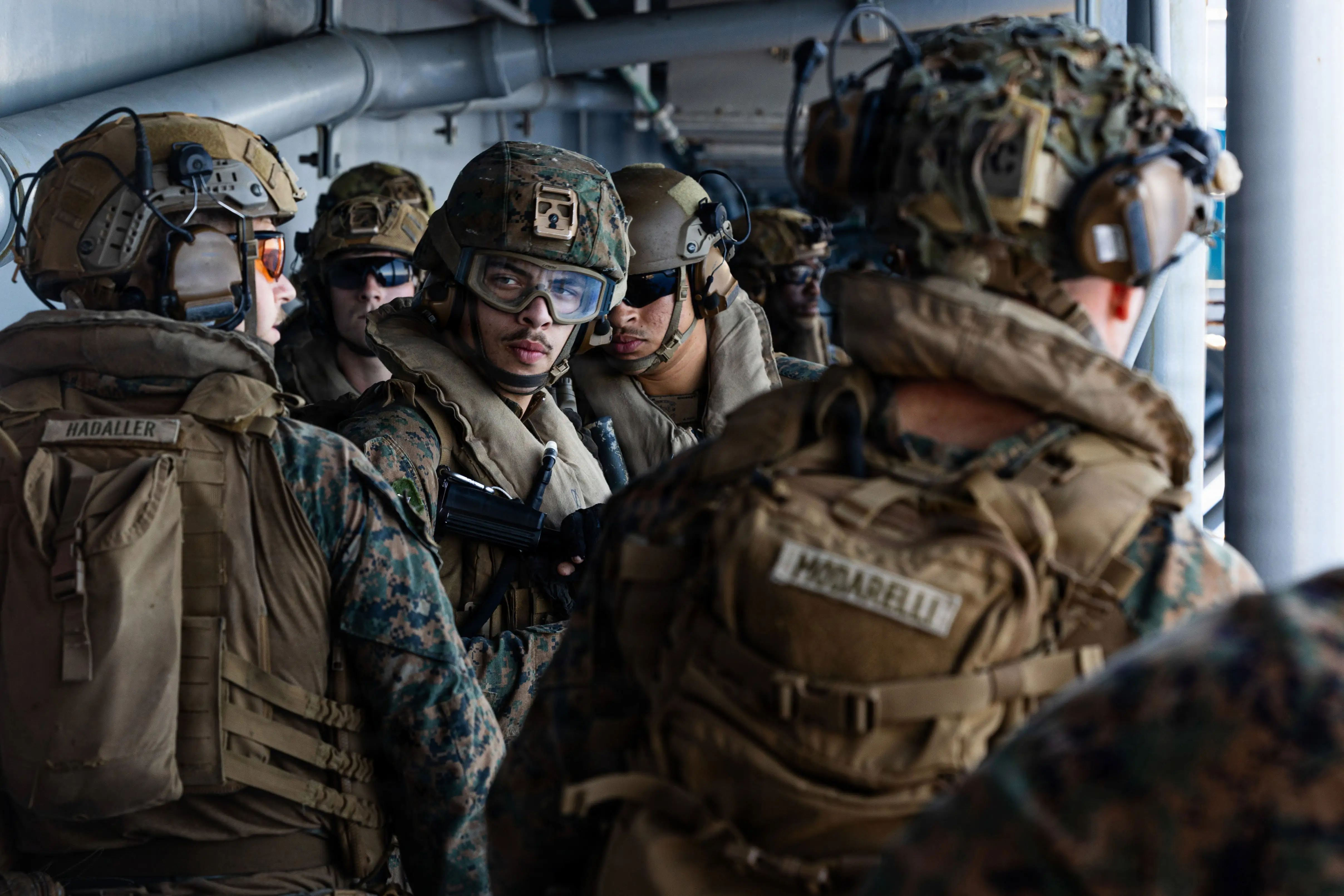 Marines deployed to the Middle East in support of Operation Epic Fury train their marksmanship skills aboard the amphibious assault ship USS Tripoli, on March 27, 2026.