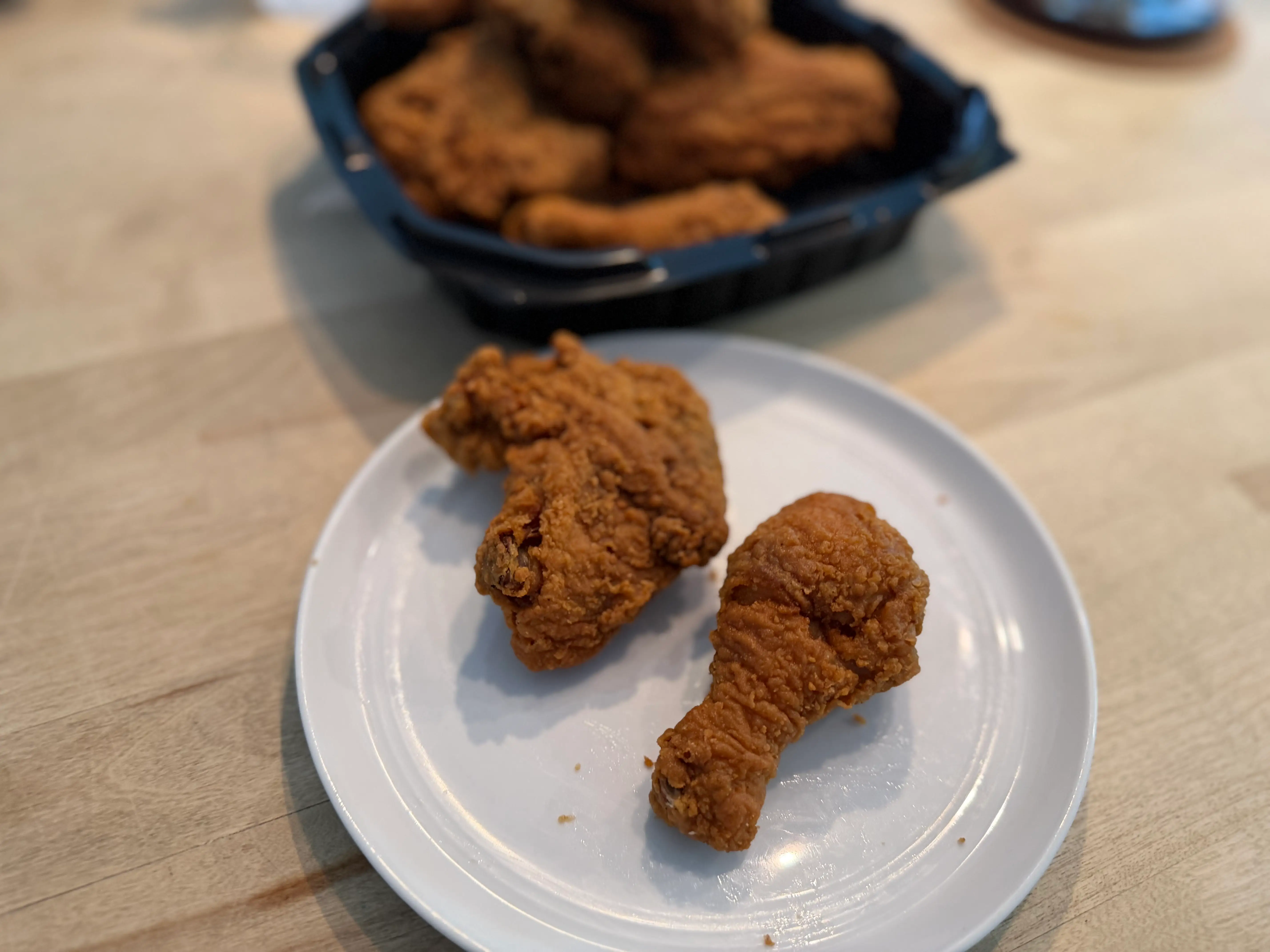 Two pieces of fried chicken from walmart on plate