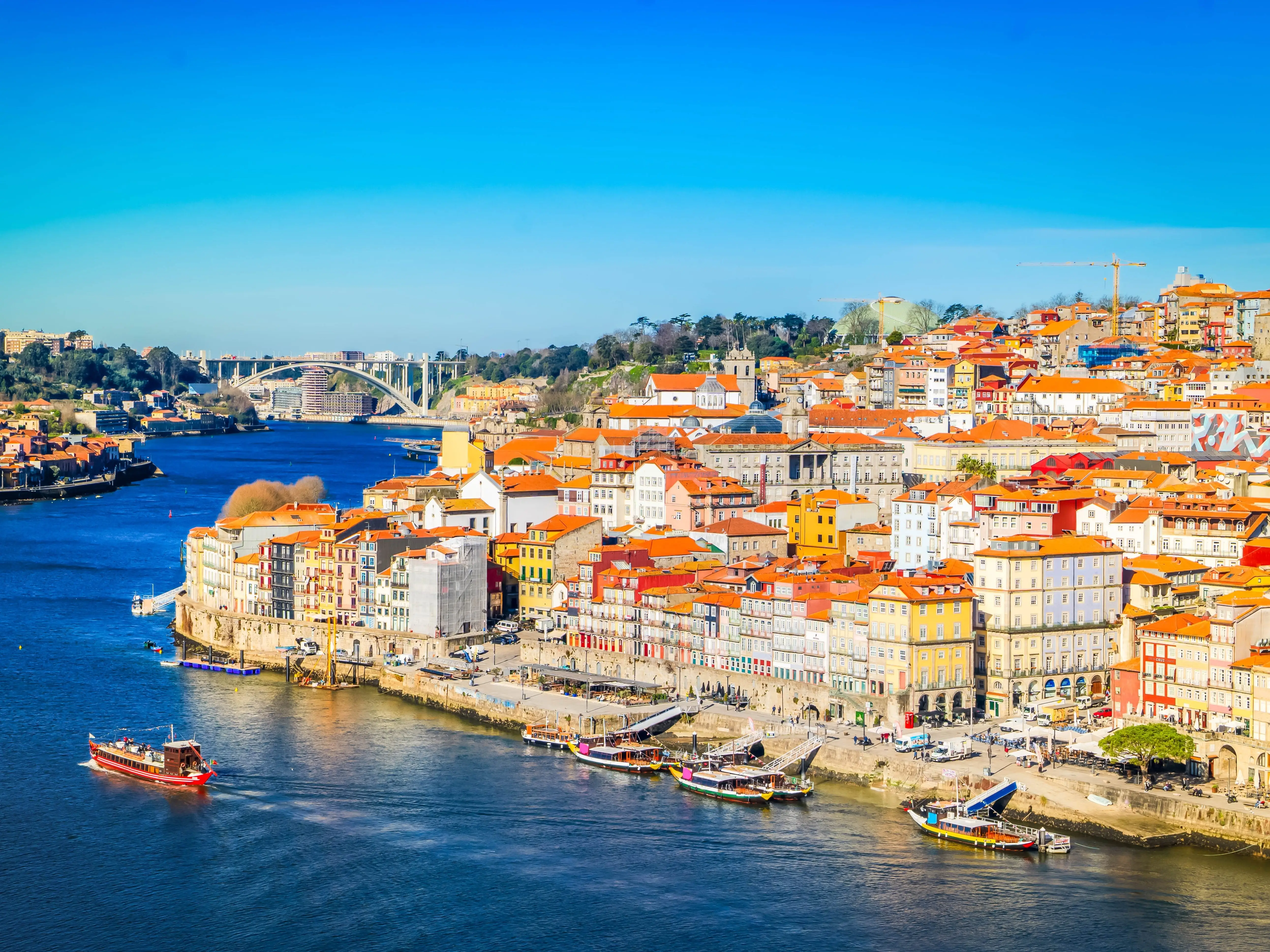 Homes on a waterway in Porto, Portugal
