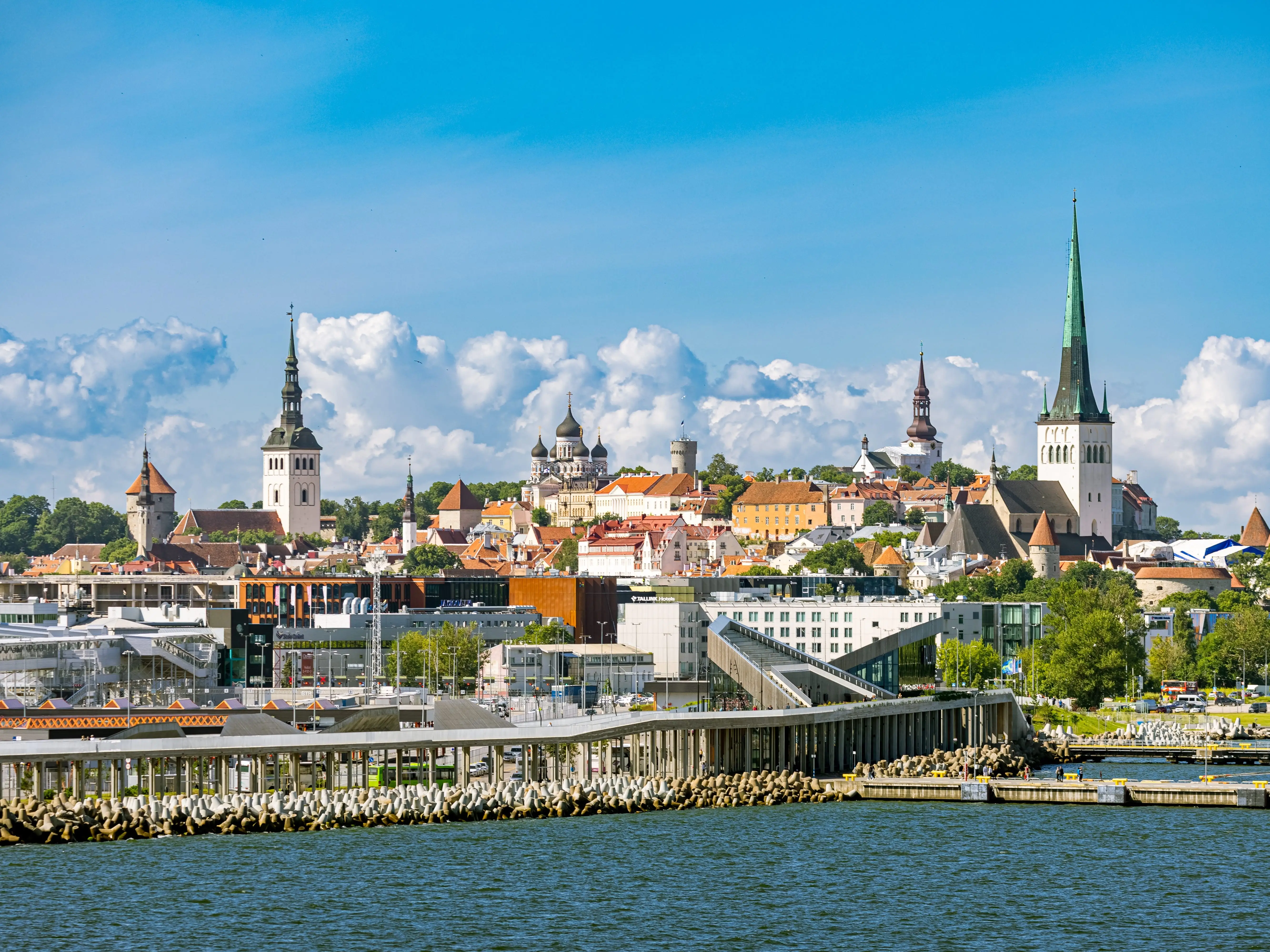 Buildings on a waterway in Tallinn, Latvia.