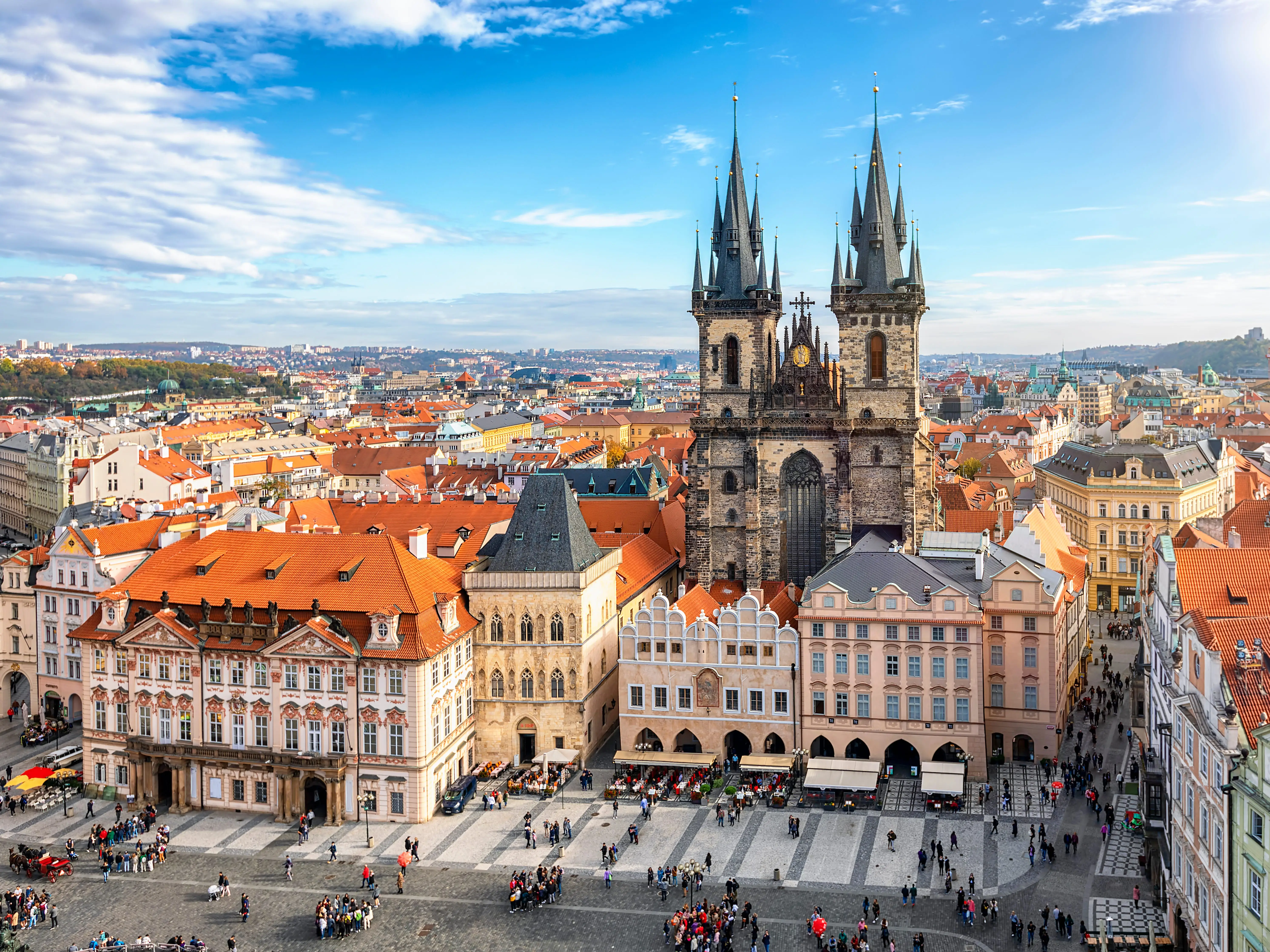 Historic buildings in Prague, Czechia.