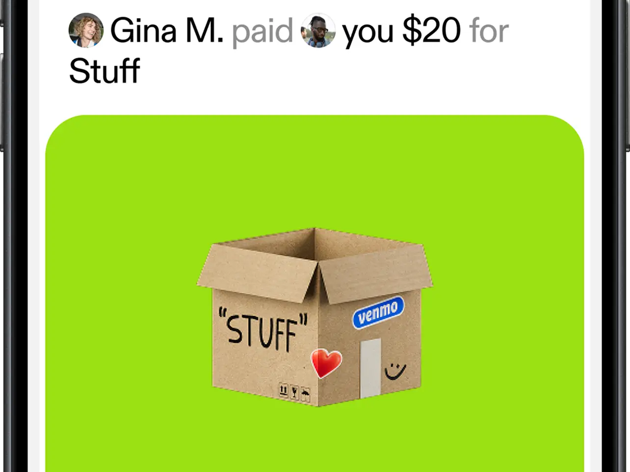 A Venmo feed with a green background.