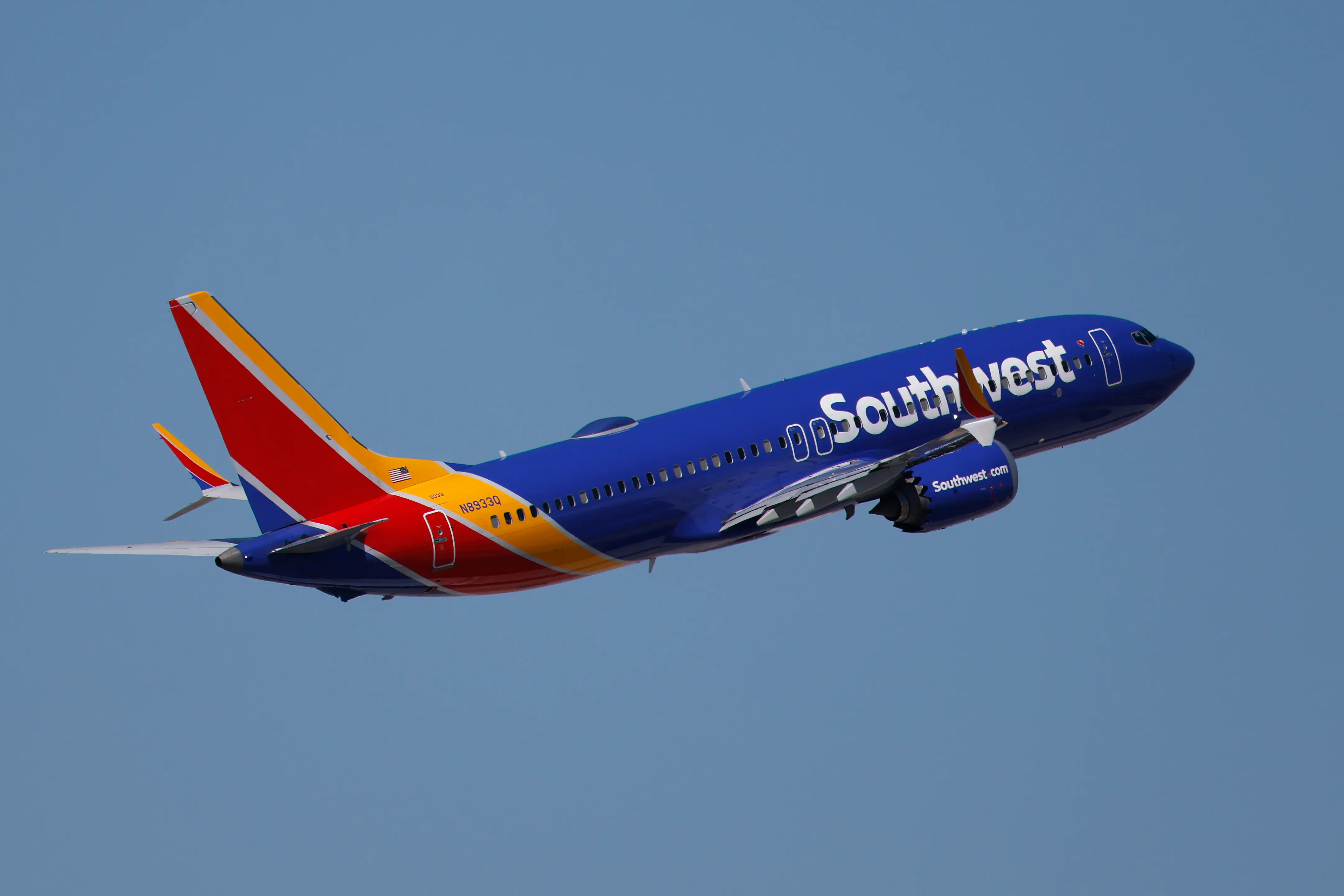 A Southwest Airlines Boeing 737 departs Harry Reid International Airport en route to Reno on March 11, 2026 in Las Vegas, Nevada.