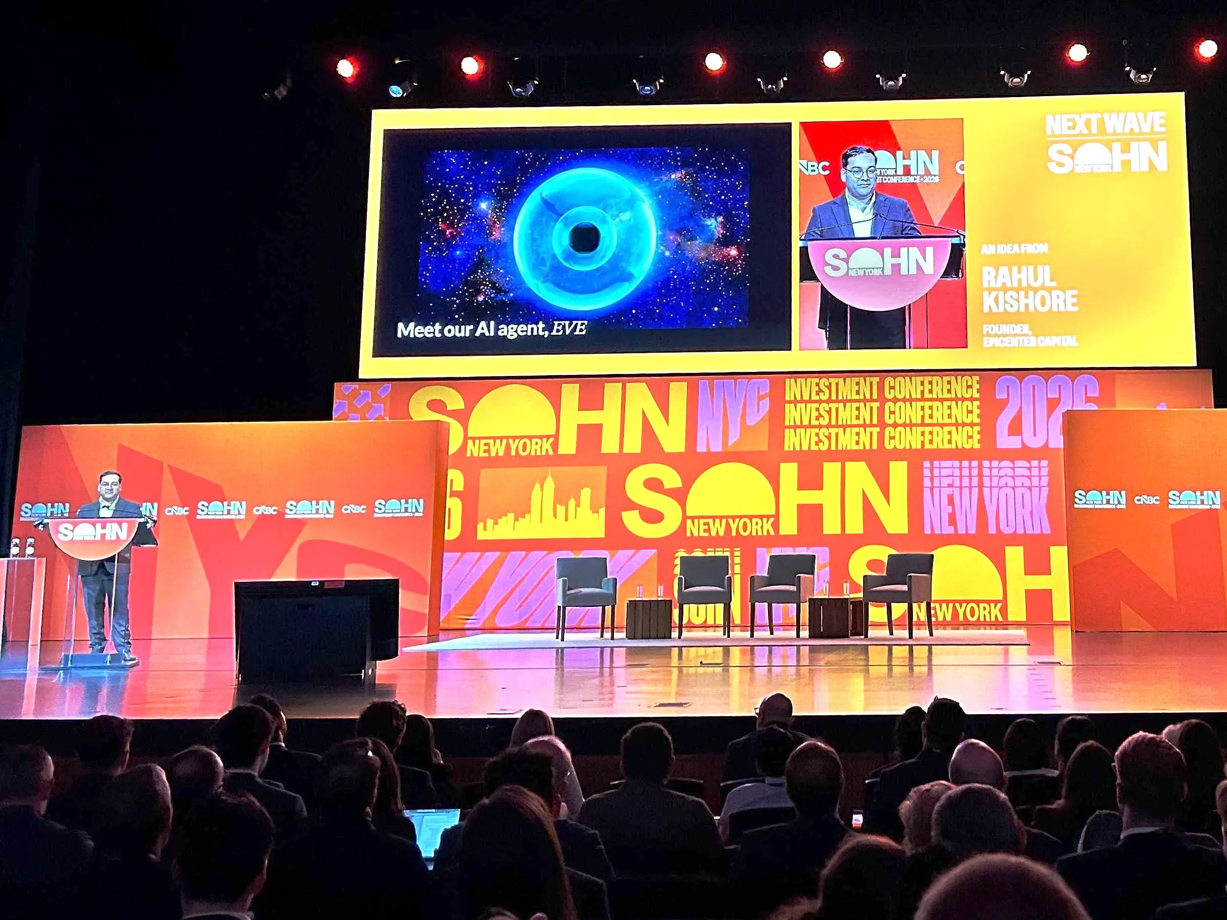 Investor Rahul Kishore presents onstage