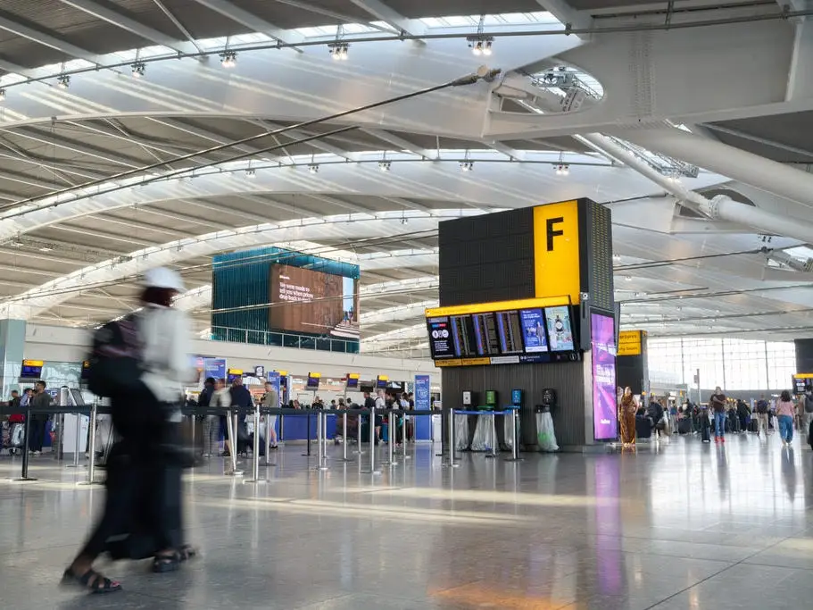 Departures hall at London Heathrow Airport Terminal.