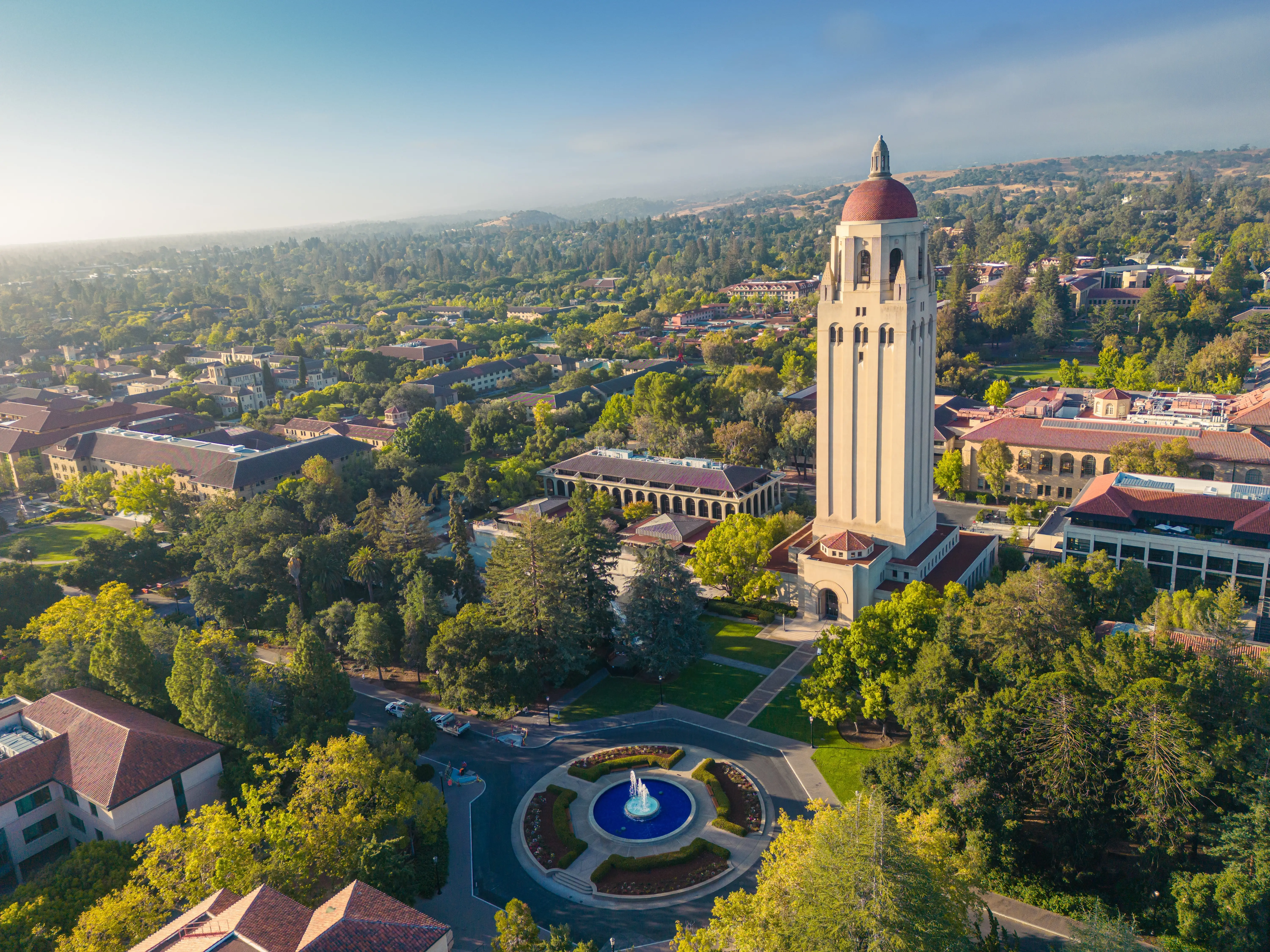 STANFORD, CA,USA - Aug 20 2022: Aerial view of Stanford University, Palo Alto, Silicon Valley, California, USA