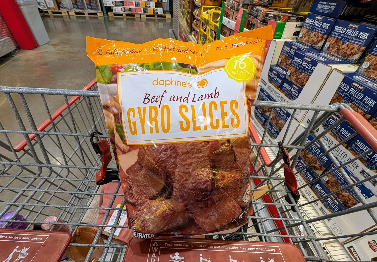 Daphnes beef and lamb gyro slices in Costco cart
