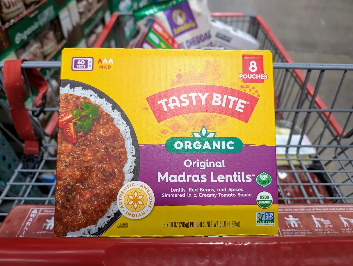 Tasty Bite organic madras lentils in Costco cart