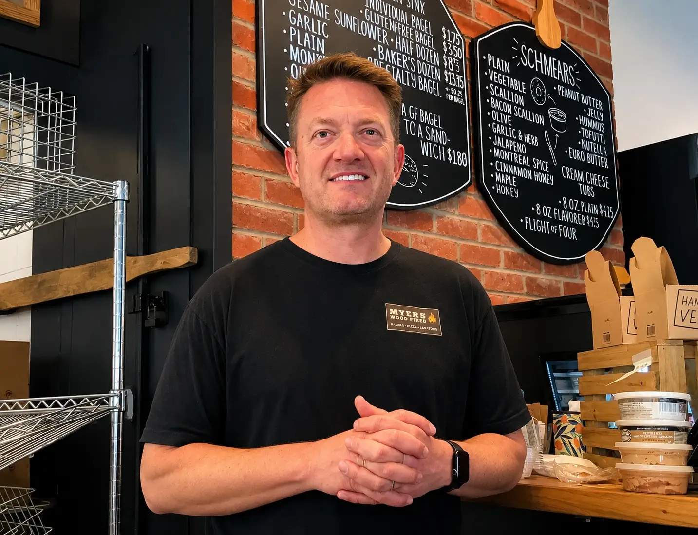 Myers Bagels owner Adam Jones is pictured.