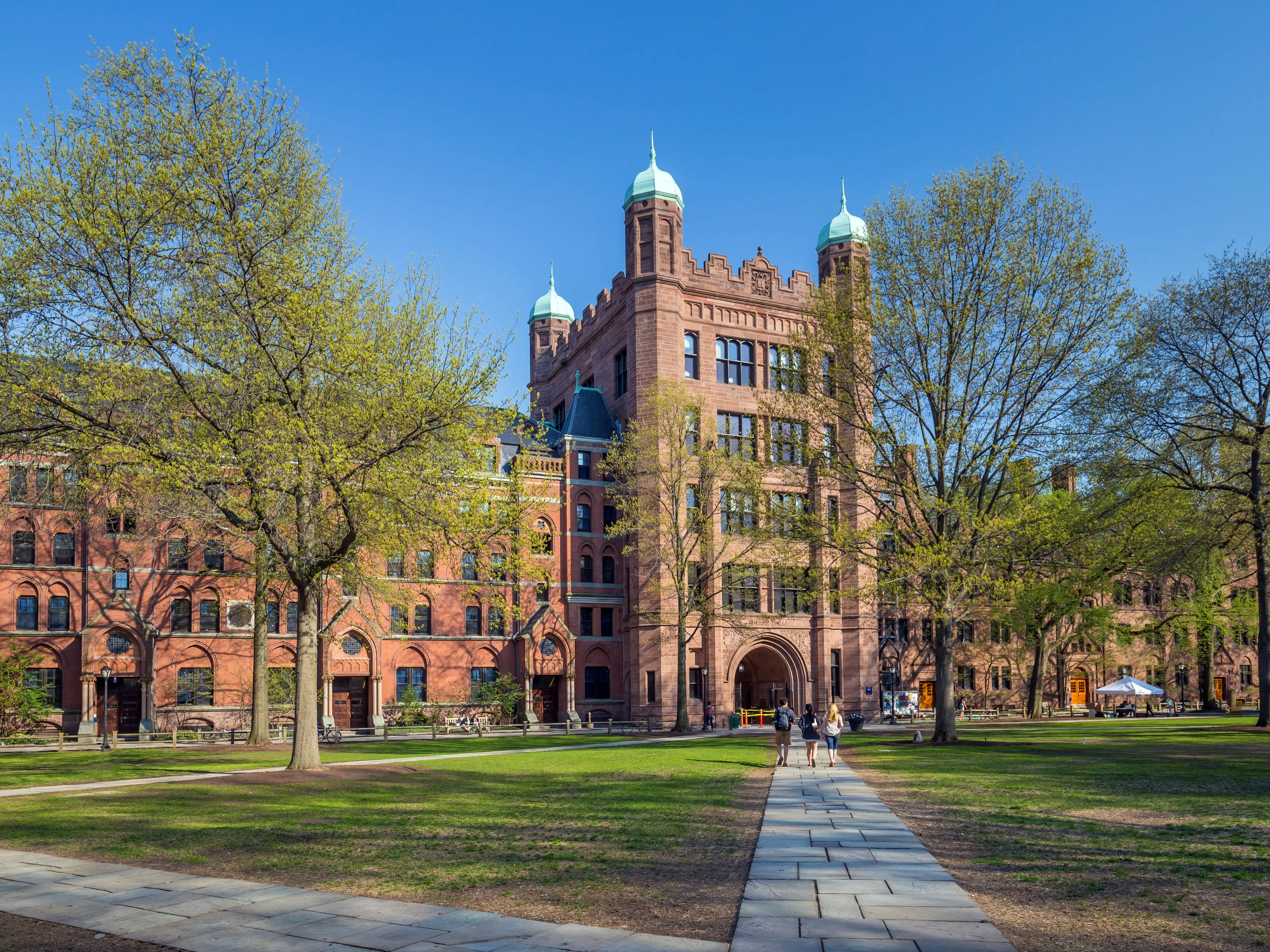 Yale university buildings in spring blue sky in New Haven, CT USS
