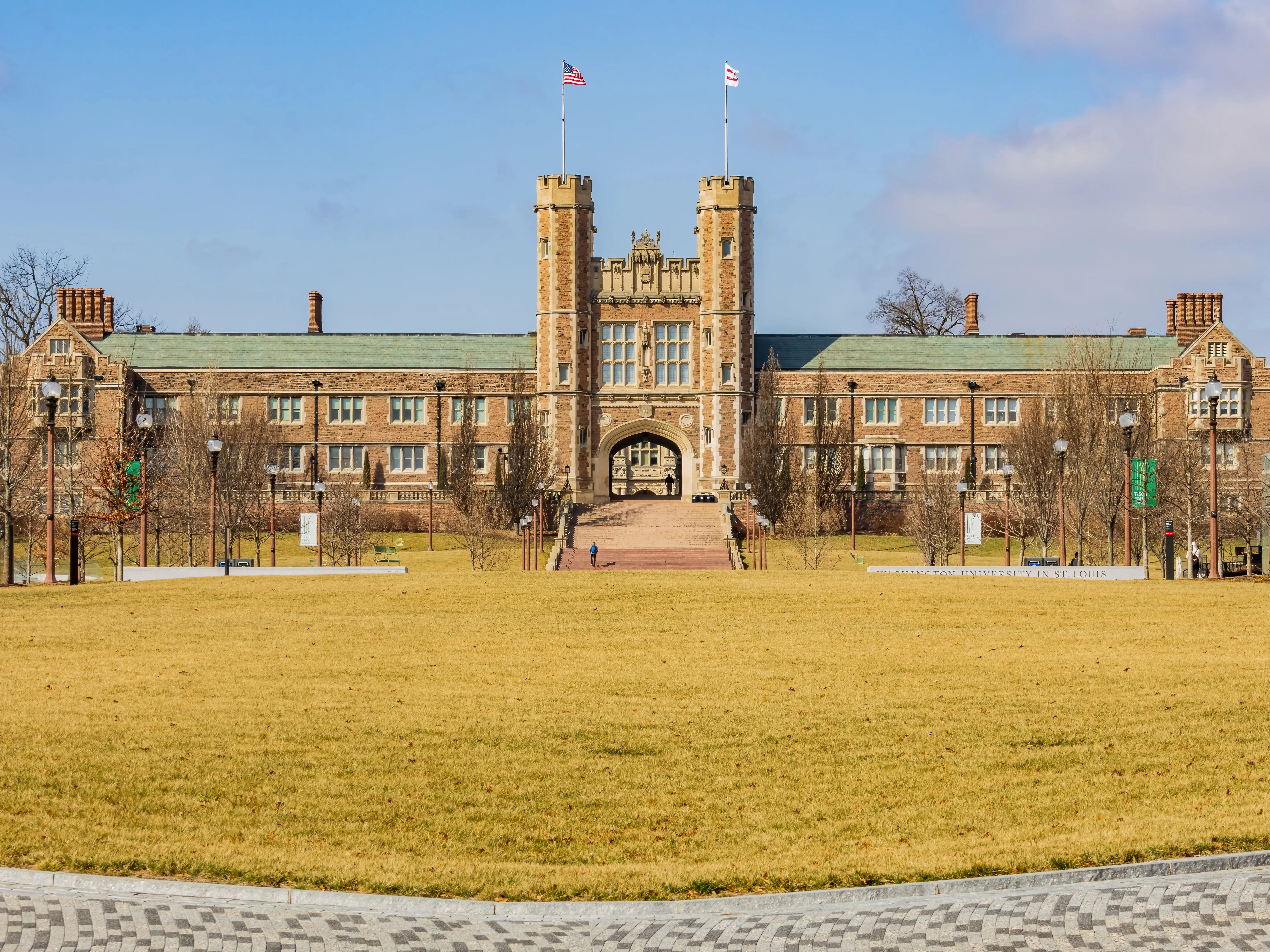 Sunny view of the Brookings Hall of Washington University in St. Louis at Missouri