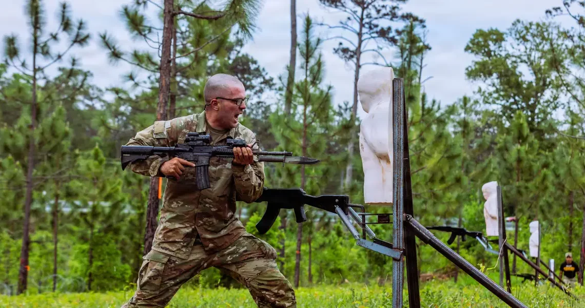 US Army Ranger School soldiers are fixing bayonets as they train for brutal future fights