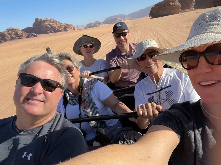 Rachel Friem with her dad and other family members in Jordan.