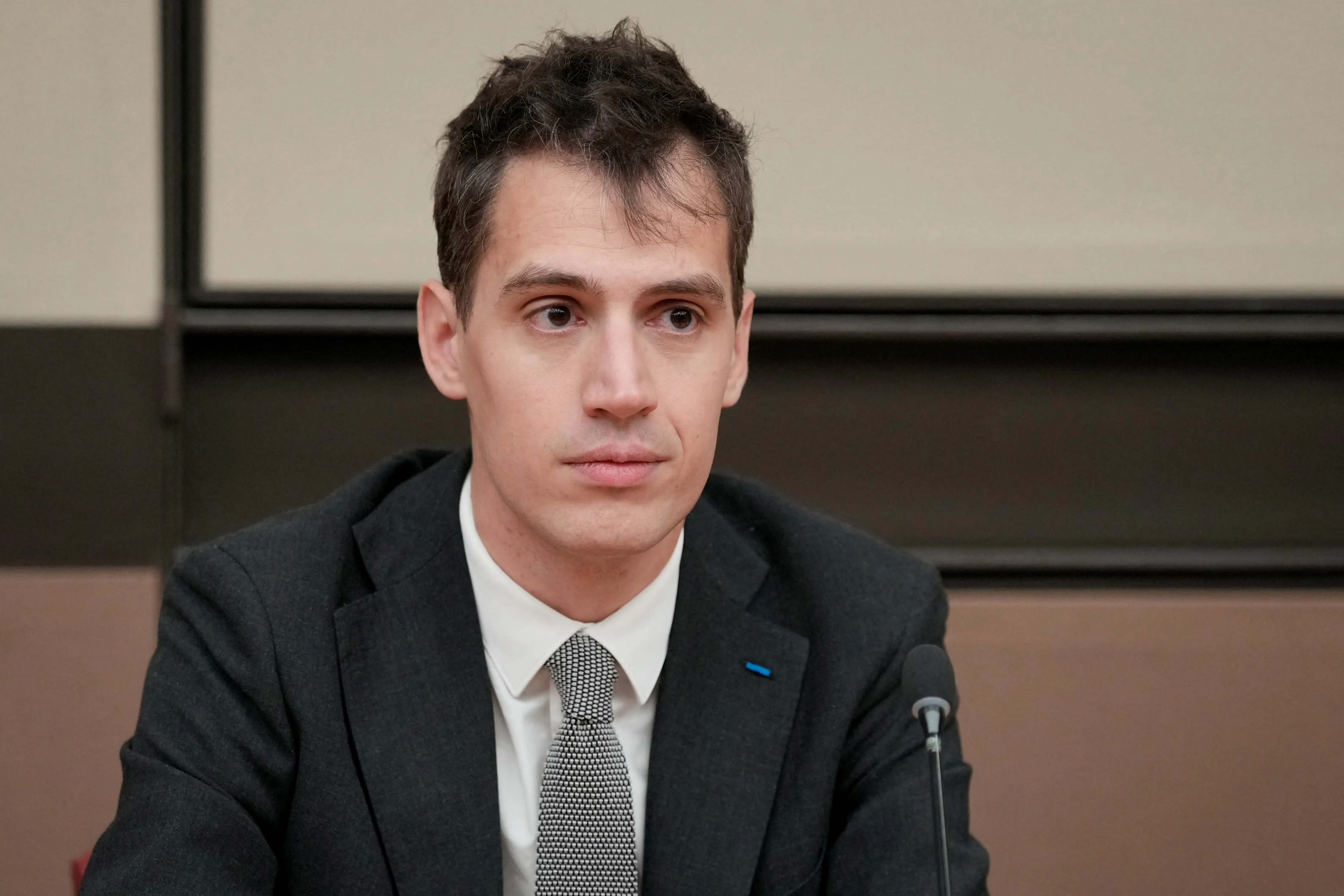 Arthur Mensch, CEO and co-founder of Mistral AI, at a hearing before a parliamentary committee of inquiry over digital addictions, at the French National Assembly in Paris, on May 12, 2026