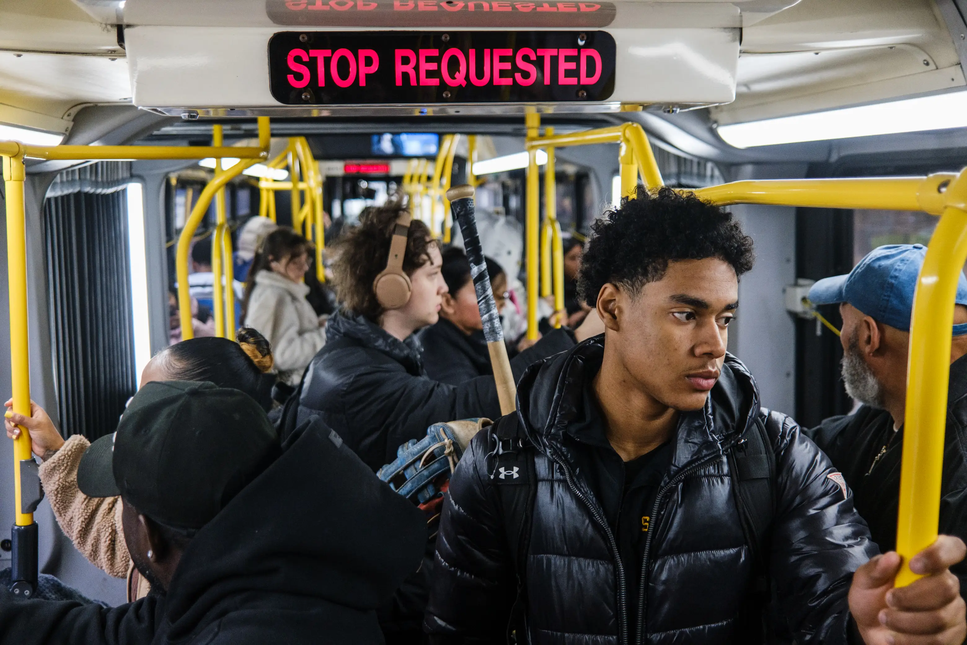 Riders on the M15 bus