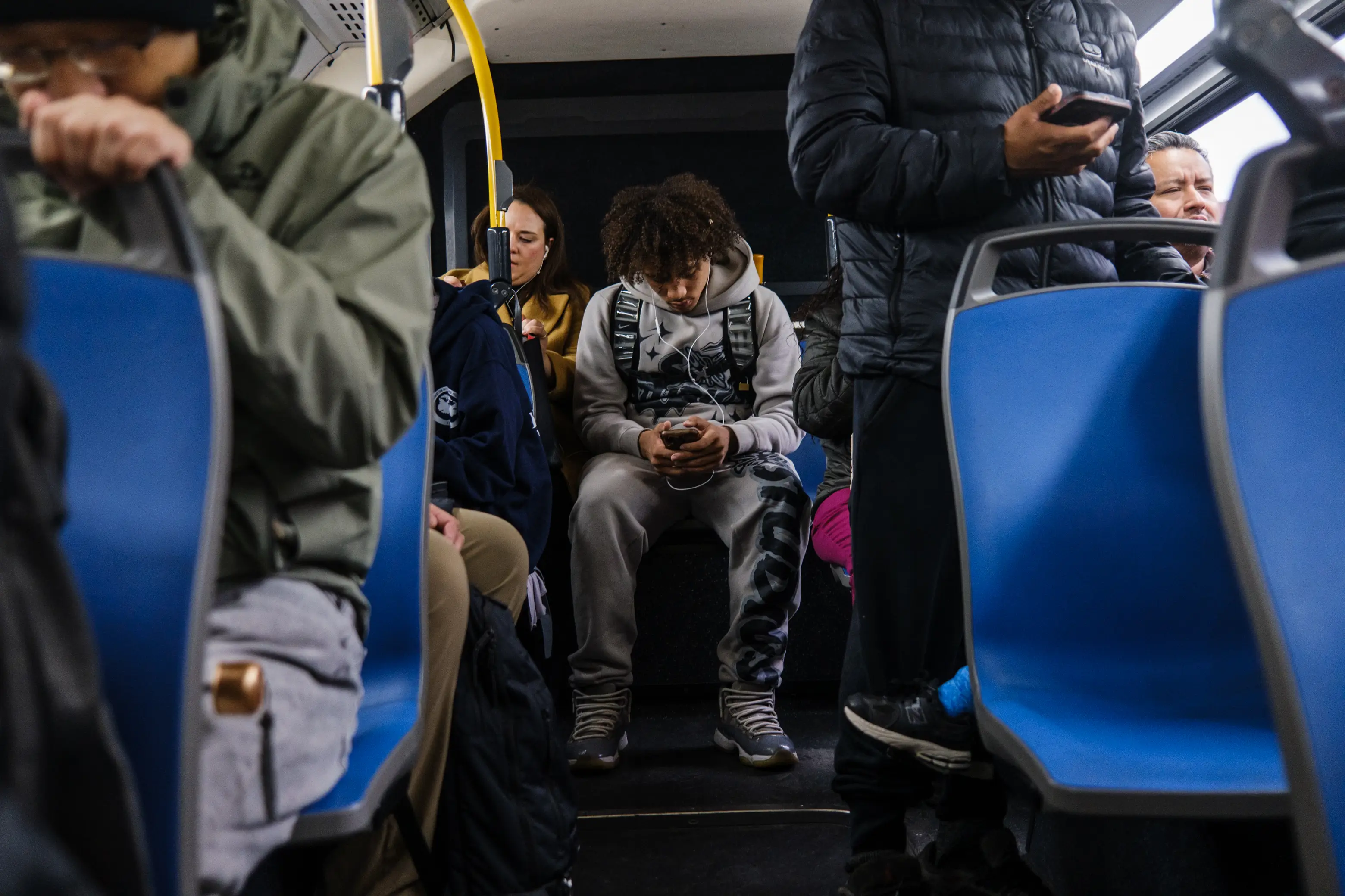 Riders on the M15 bus