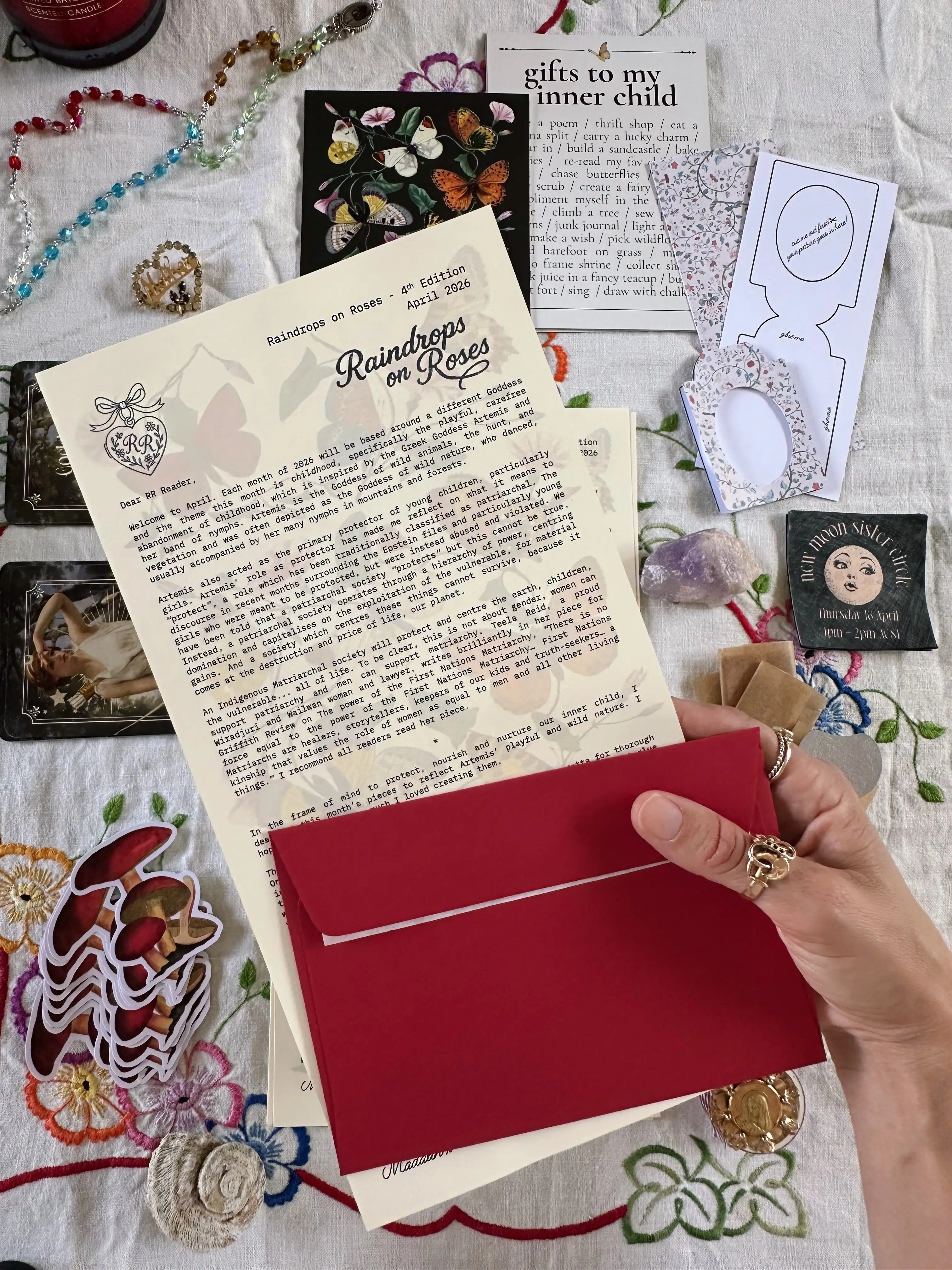 The contents of a snail mail club.