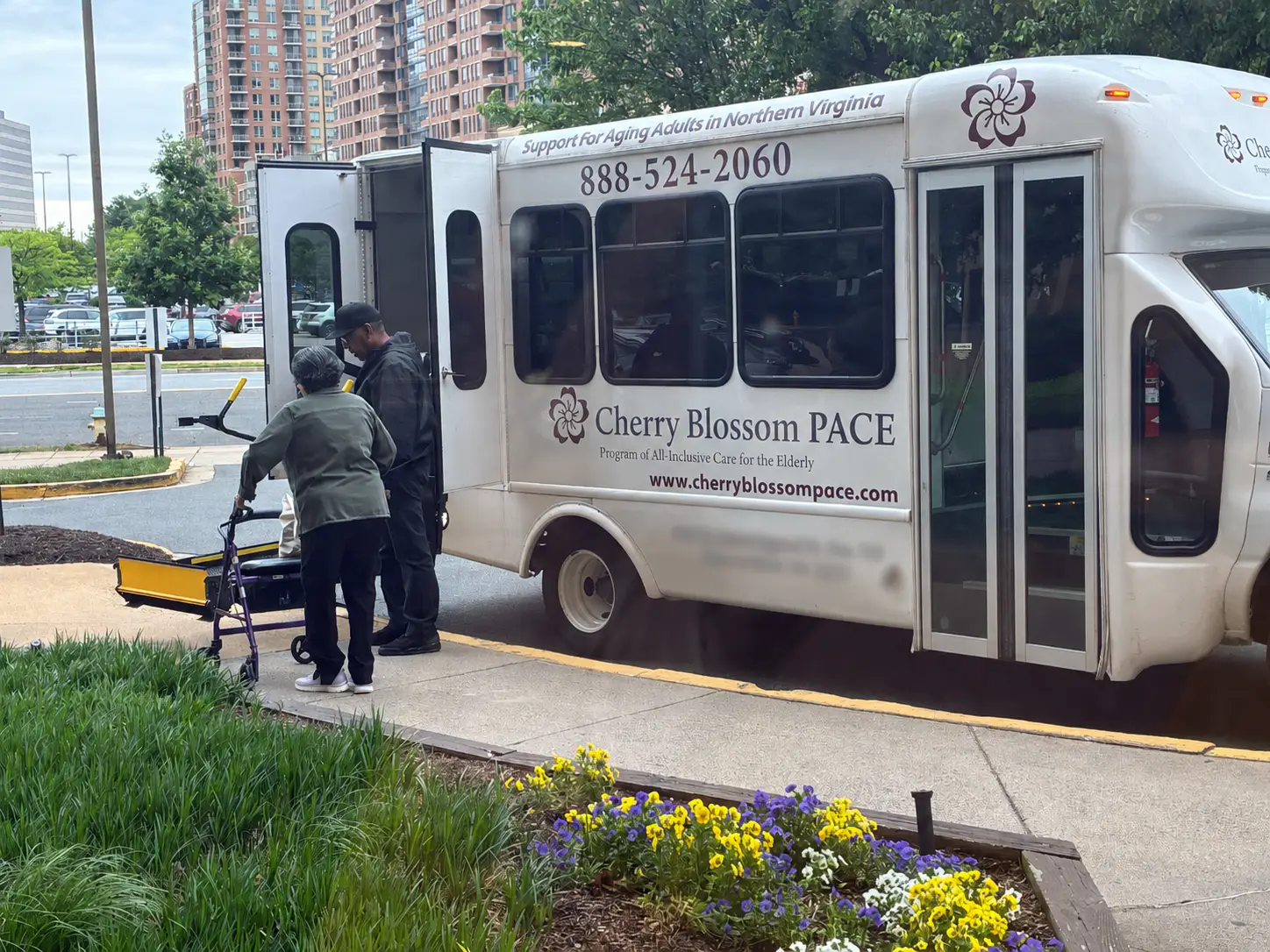 Woman boarding bus